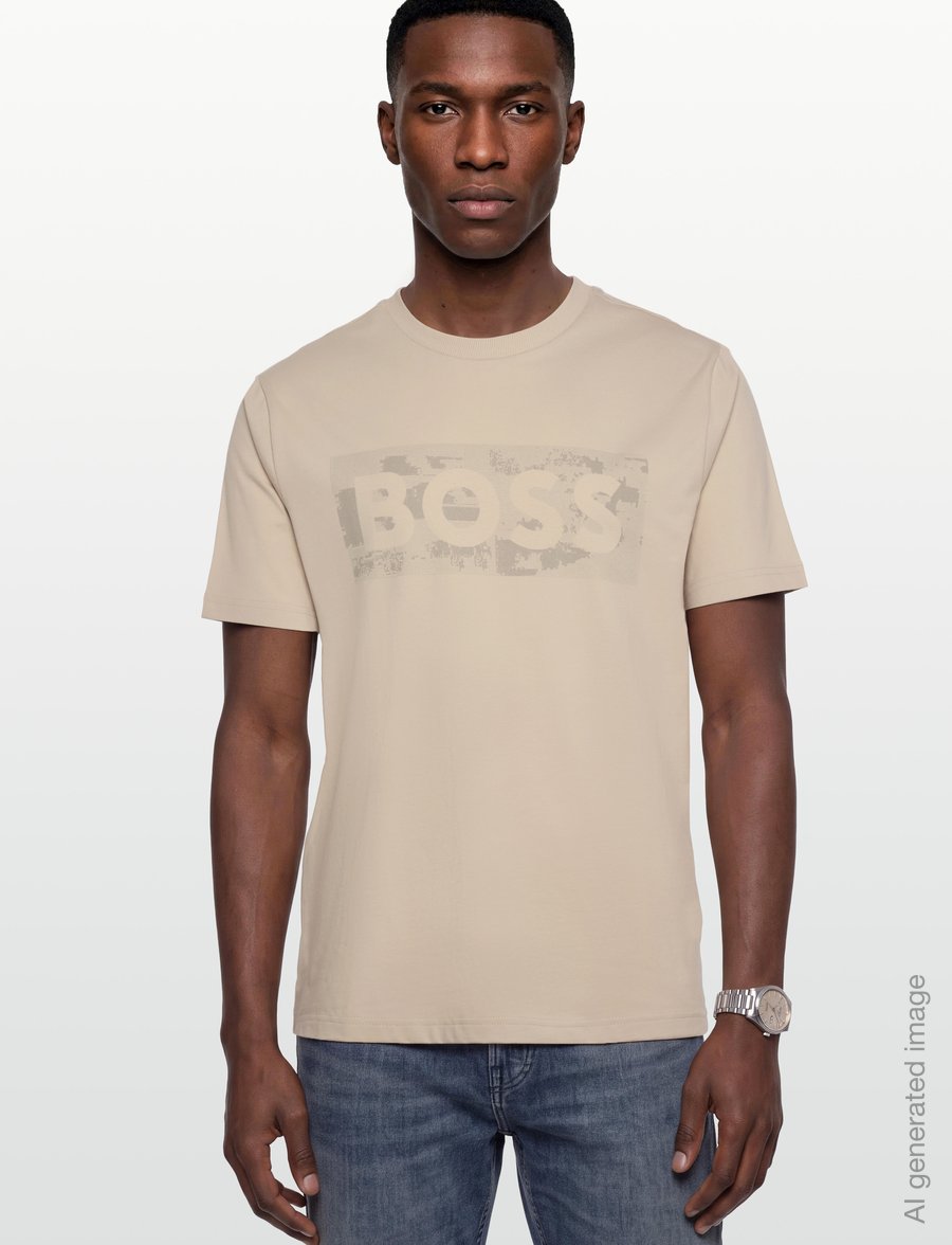 BOSS - TS_Globe LogoPattern - oberteile & t-shirts - light beige - 3