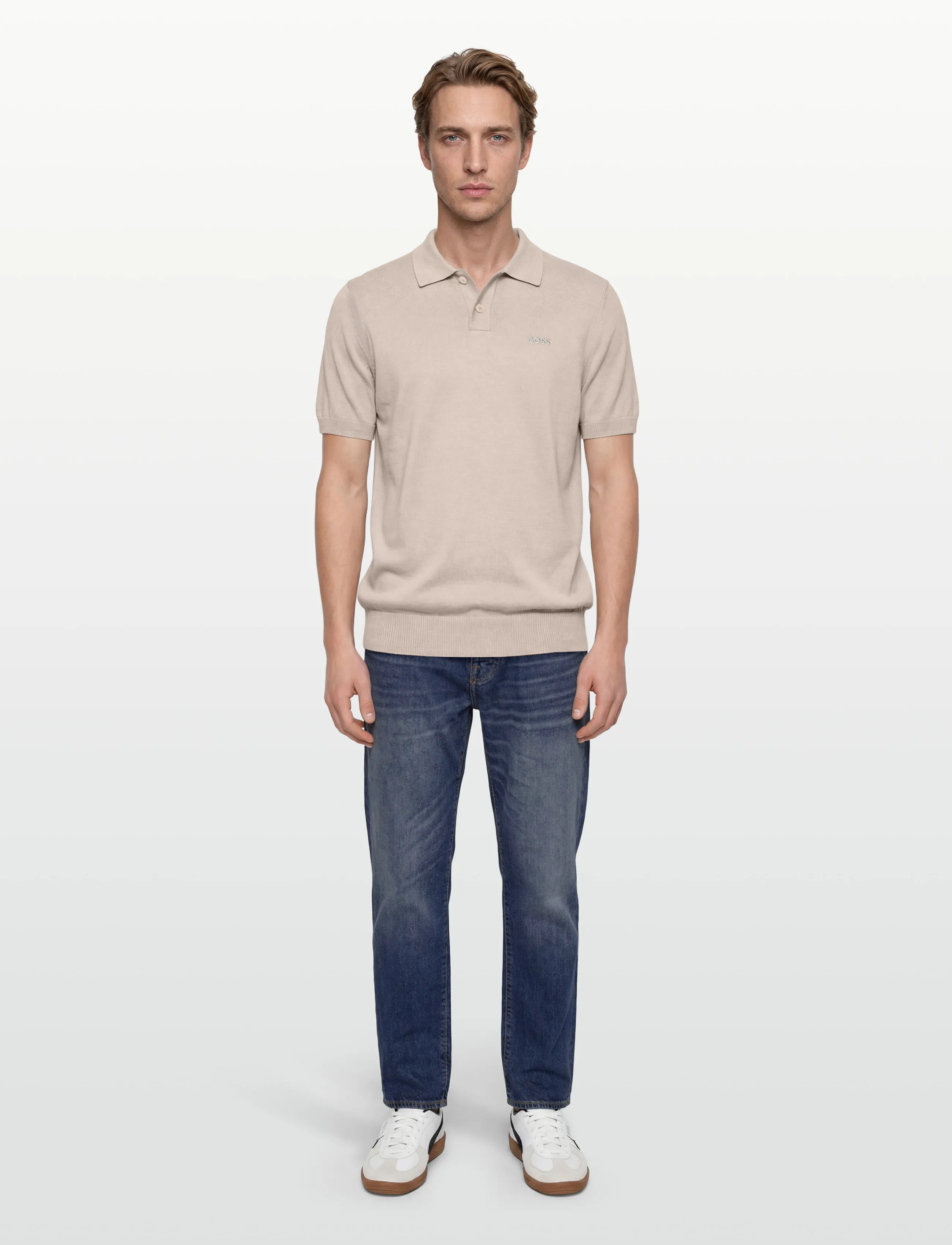 BOSS Asac_P, XL, Cream, Strik > Kortærmede Strikkede Poloer, Herre