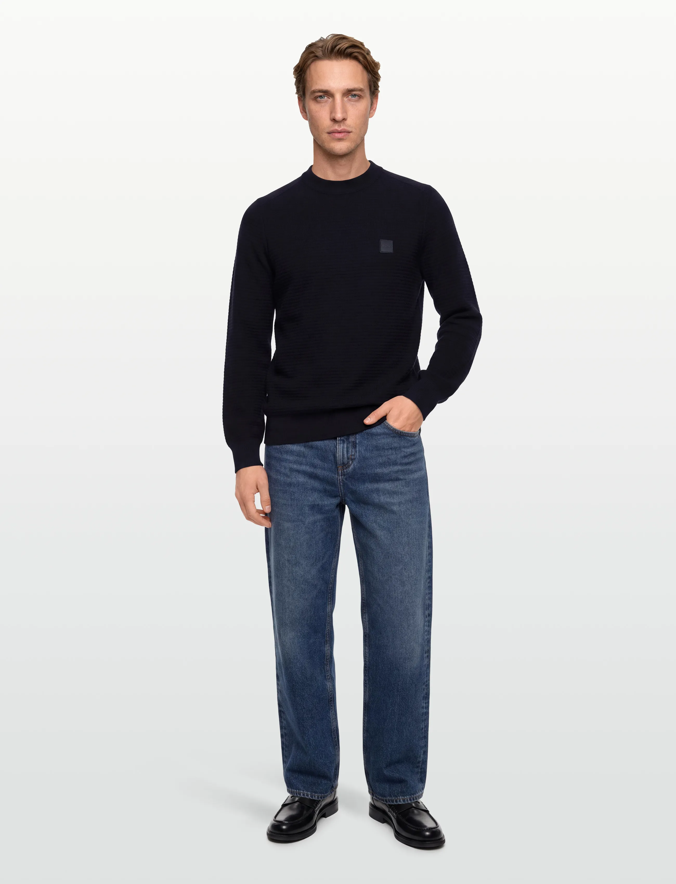 BOSS Anion_S, Mænd, Striktrøje, Navy, Str: S