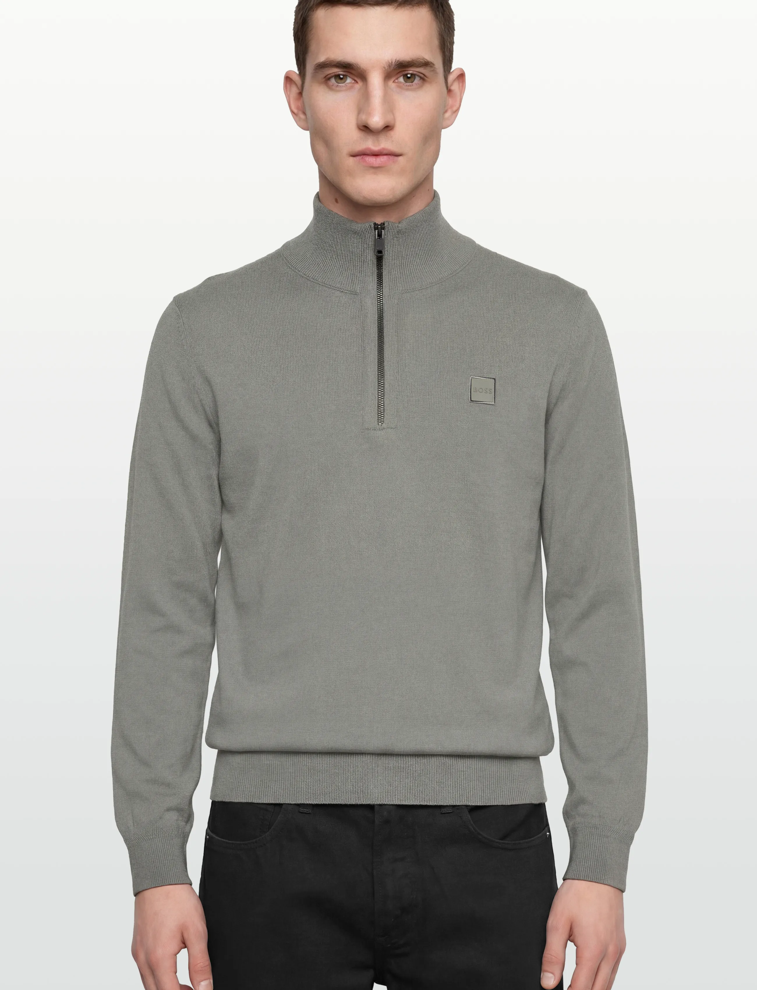 BOSS - Kanobix_S - half zip strik - open grey - 3