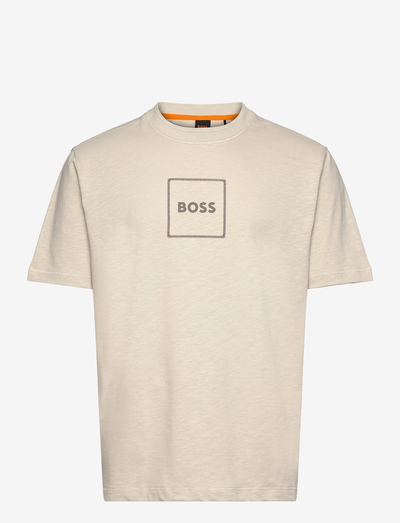 BOSS - Te_linenlogo - short-sleeved t-shirts - light beige - 0