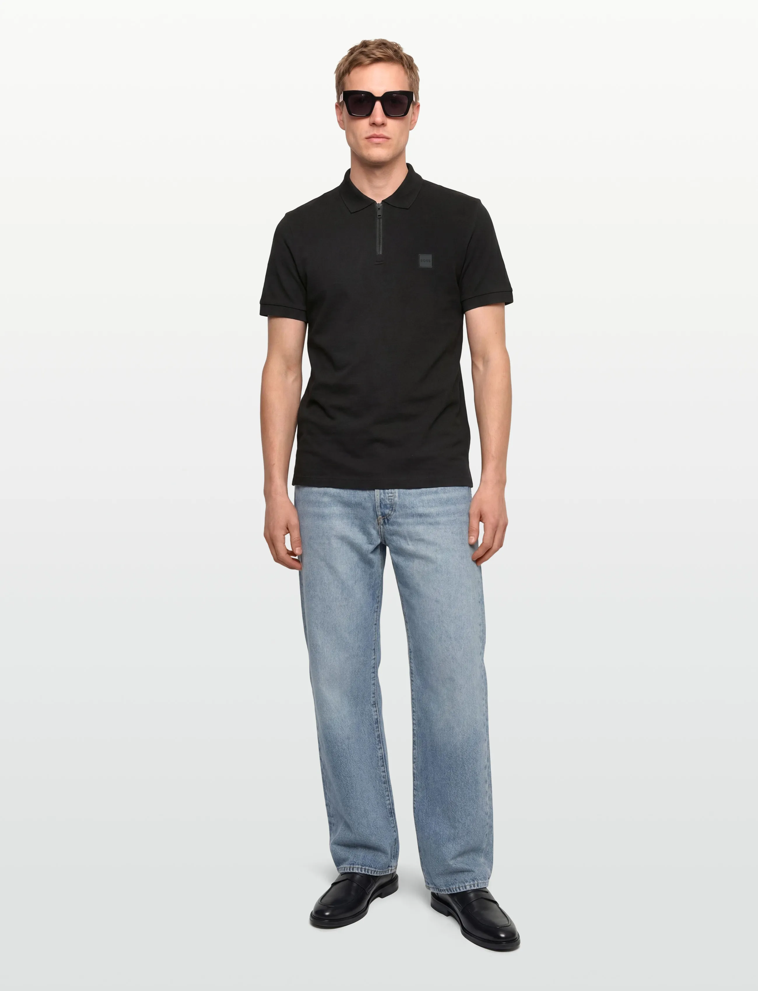 BOSS Passerzip, S, Polos, Schwarz - Short-sleeved, Männerswear