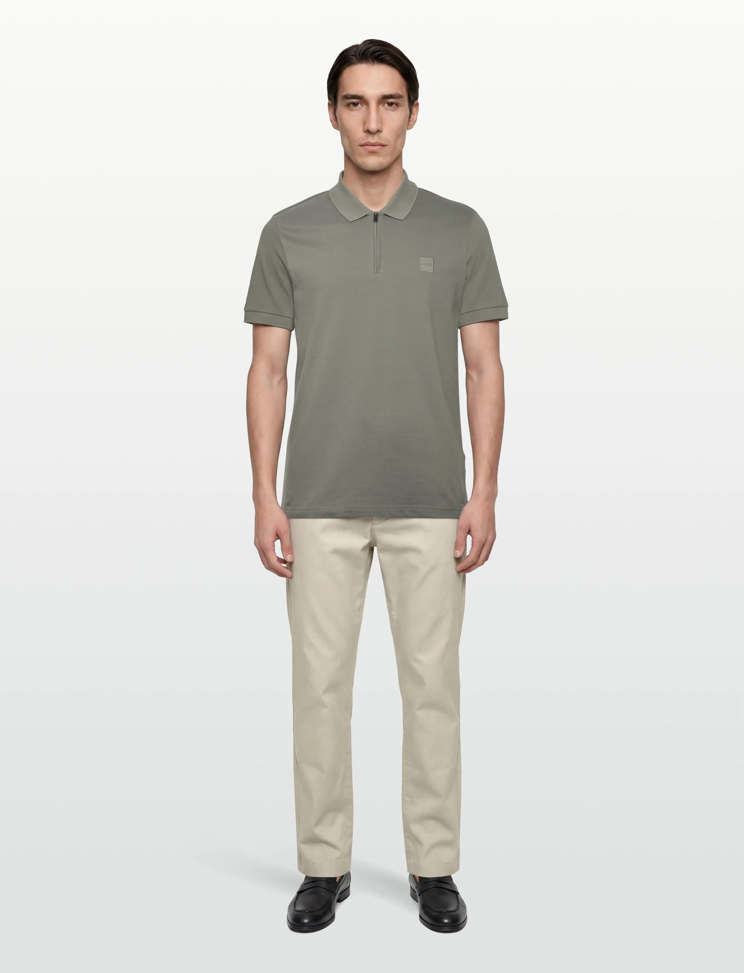 BOSS Passerzip, Mænd, Lynlås Polo Shirt, Kakigrøn, Str: XXXL