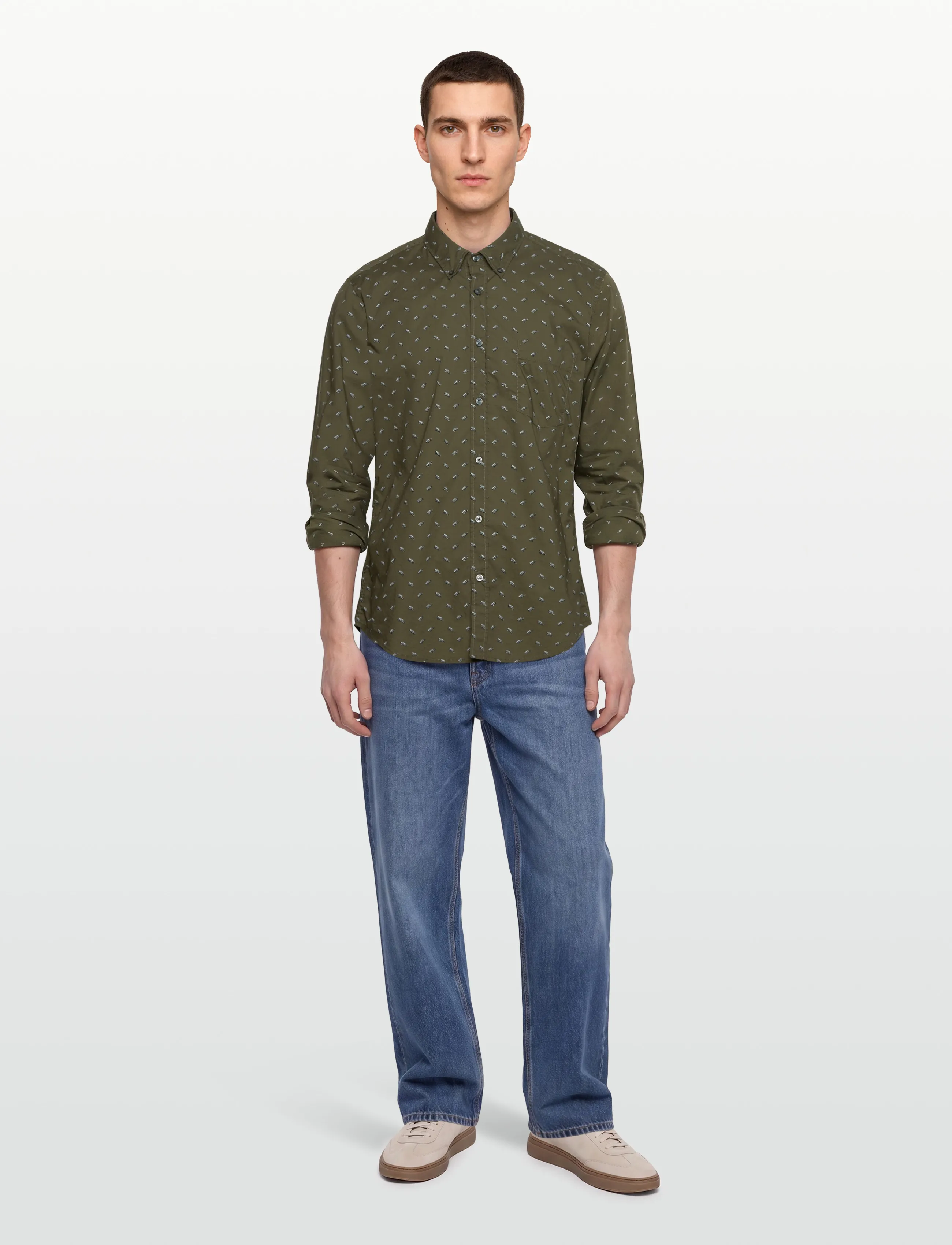 BOSS Rickert_M, L, Shirts, Khakigrün - Pattern Männerswear
