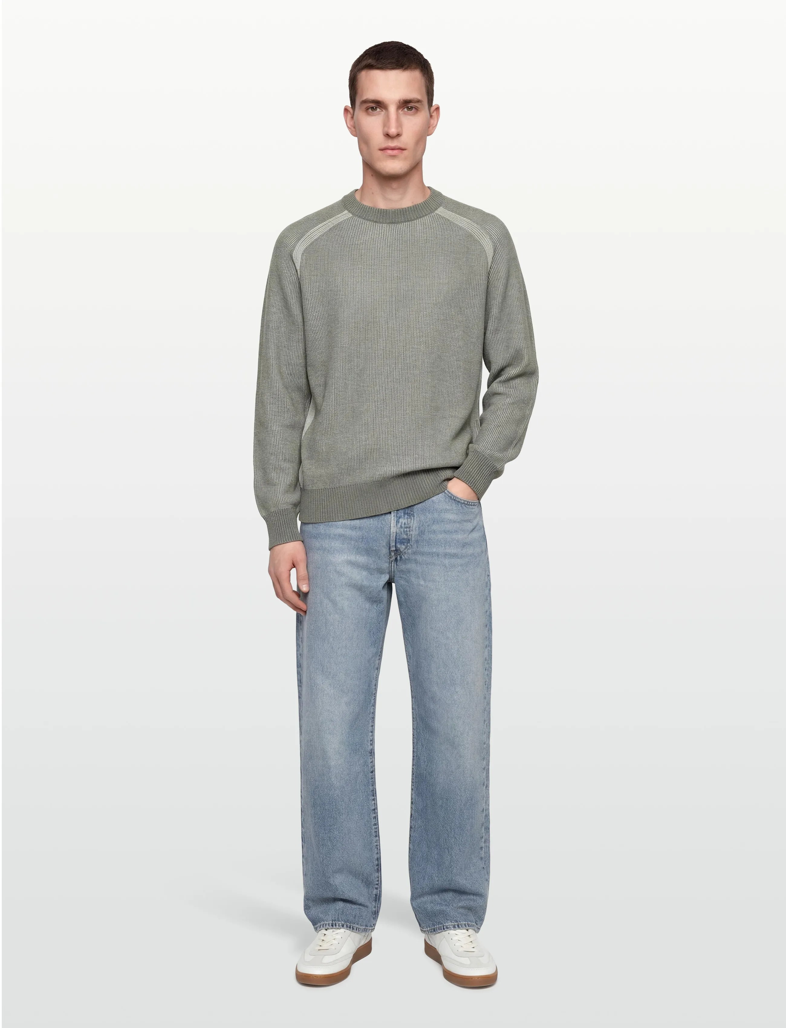 BOSS Akajer, Mænd, Ribstrikket Sweater, Kakigrøn, Str: L
