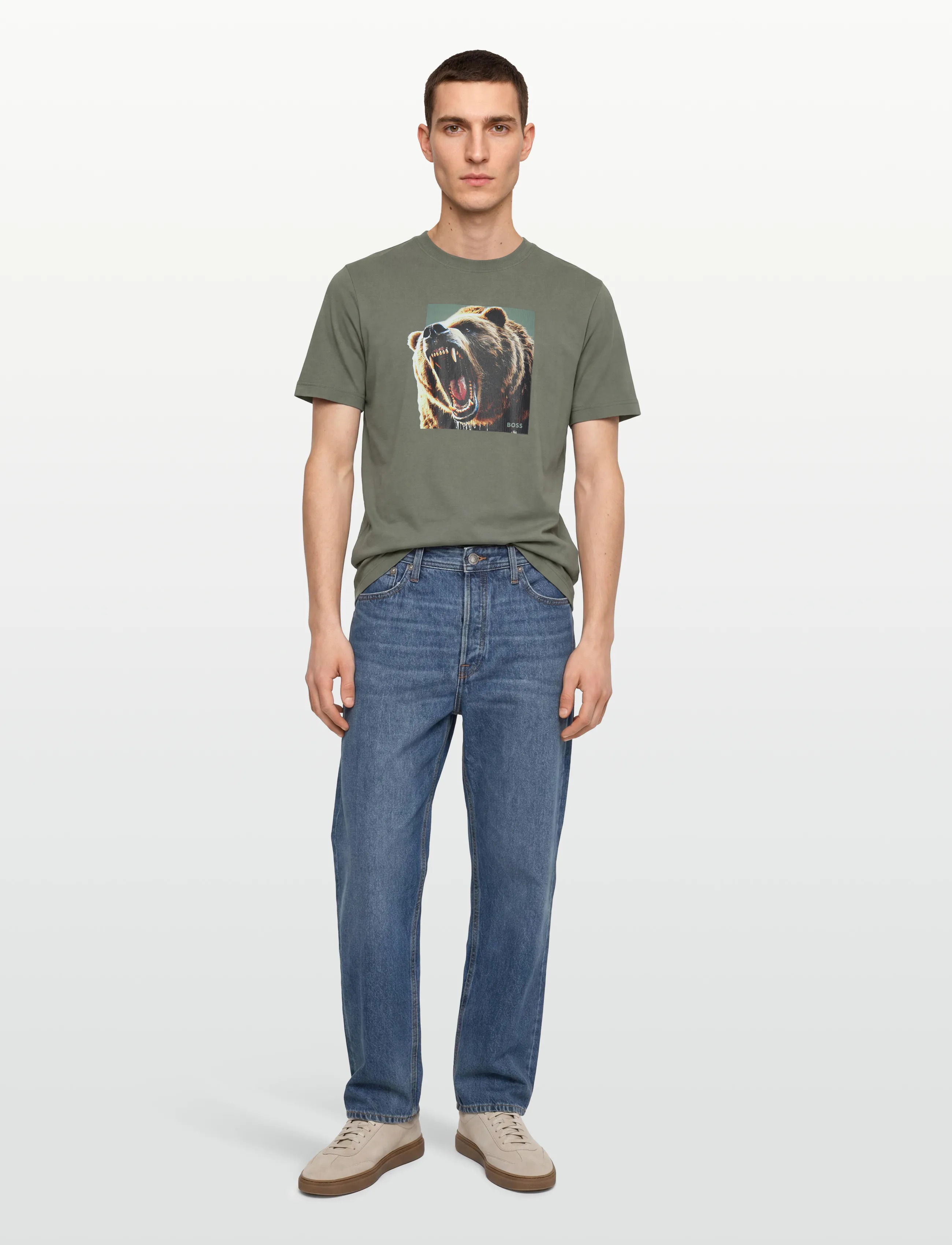 BOSS Te_Dobermann, M, Grey, T-Shirts > Kortærmede, Herre