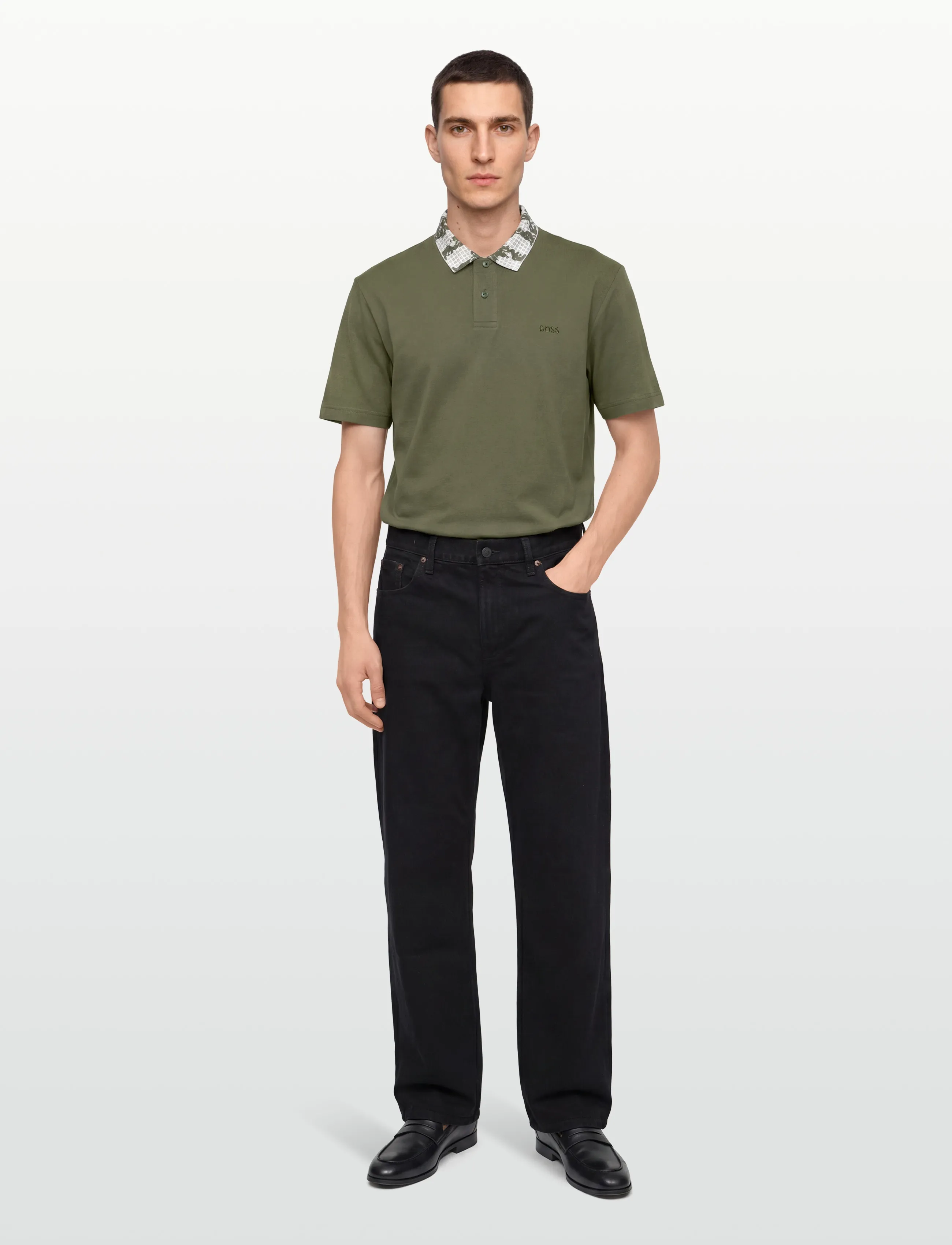 BOSS Pe_Barb, L, Polos, Khakigrün - Short-sleeved, Männerswear