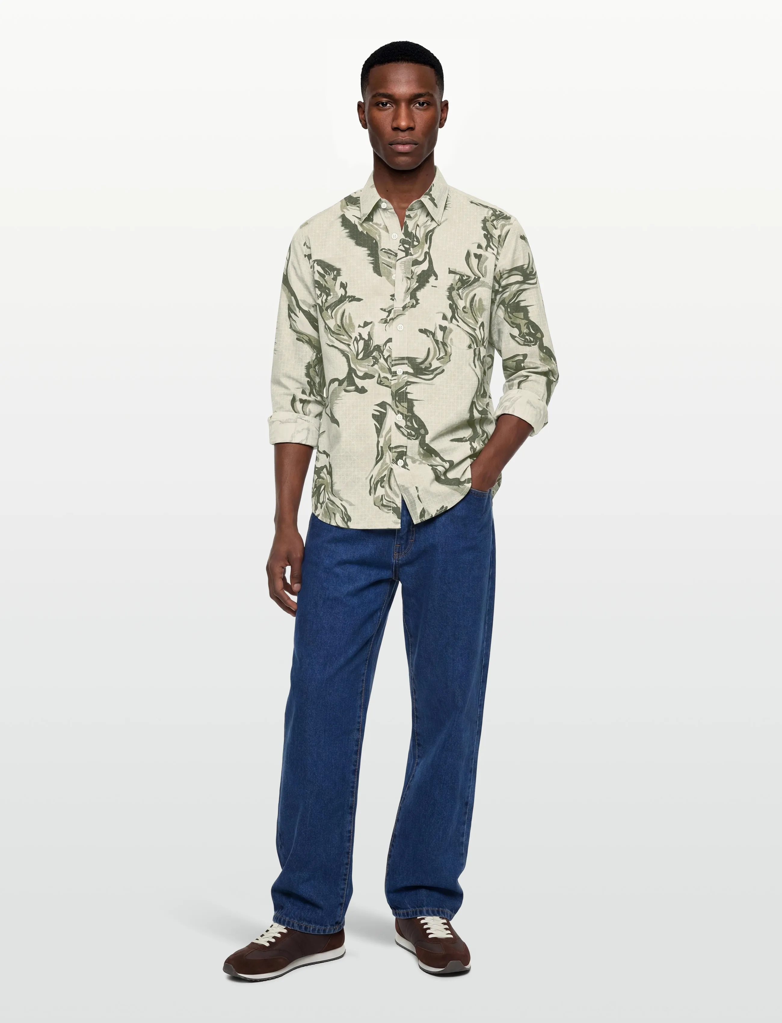 BOSS Lobey_M - Koszule we wzory - LIGHT BEIGE / beige