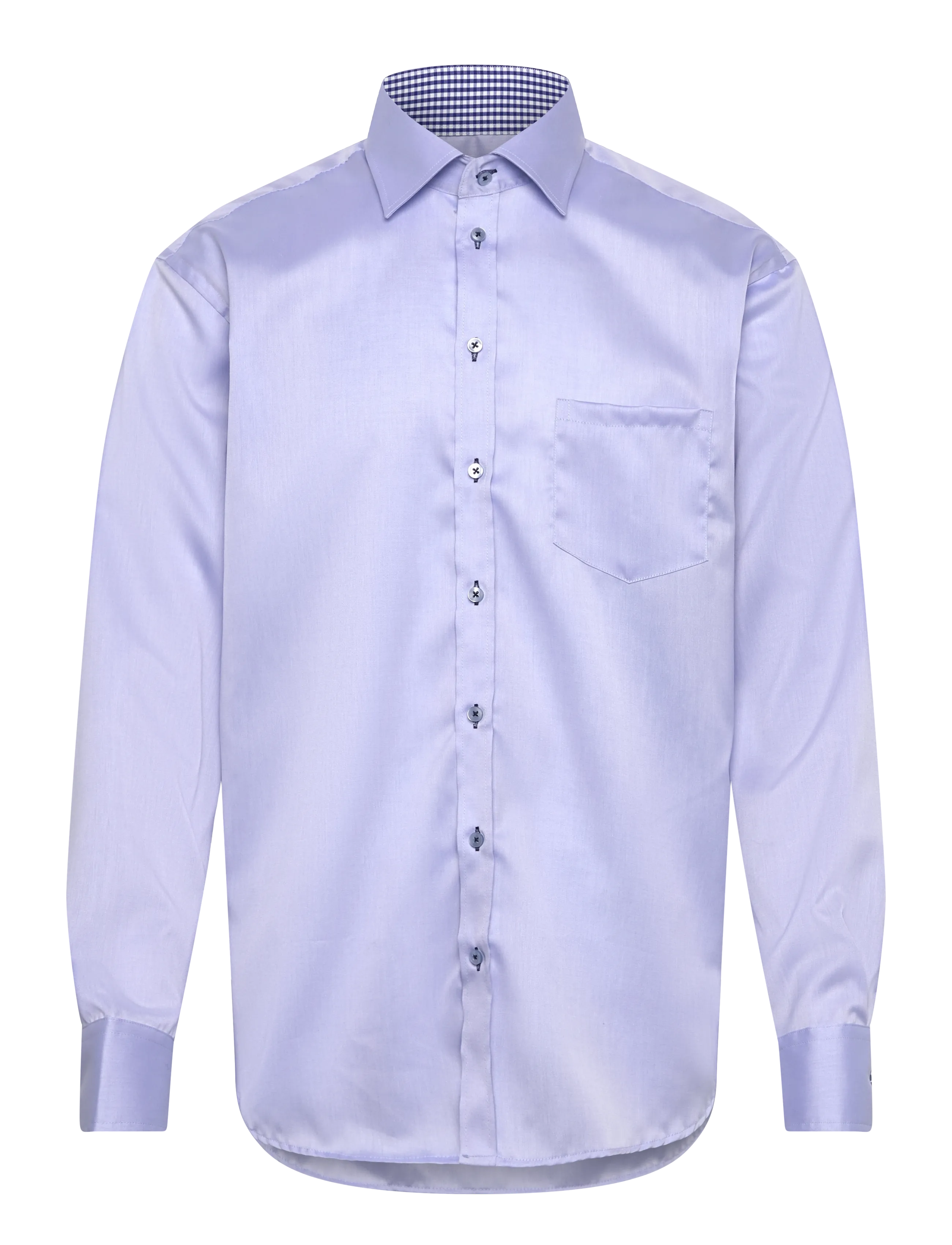 Bosweel Shirts Est. 1937 twill w. check contrast in collar - Bosweel Shirts Est. 1937 - LIGHT BLUE / blue