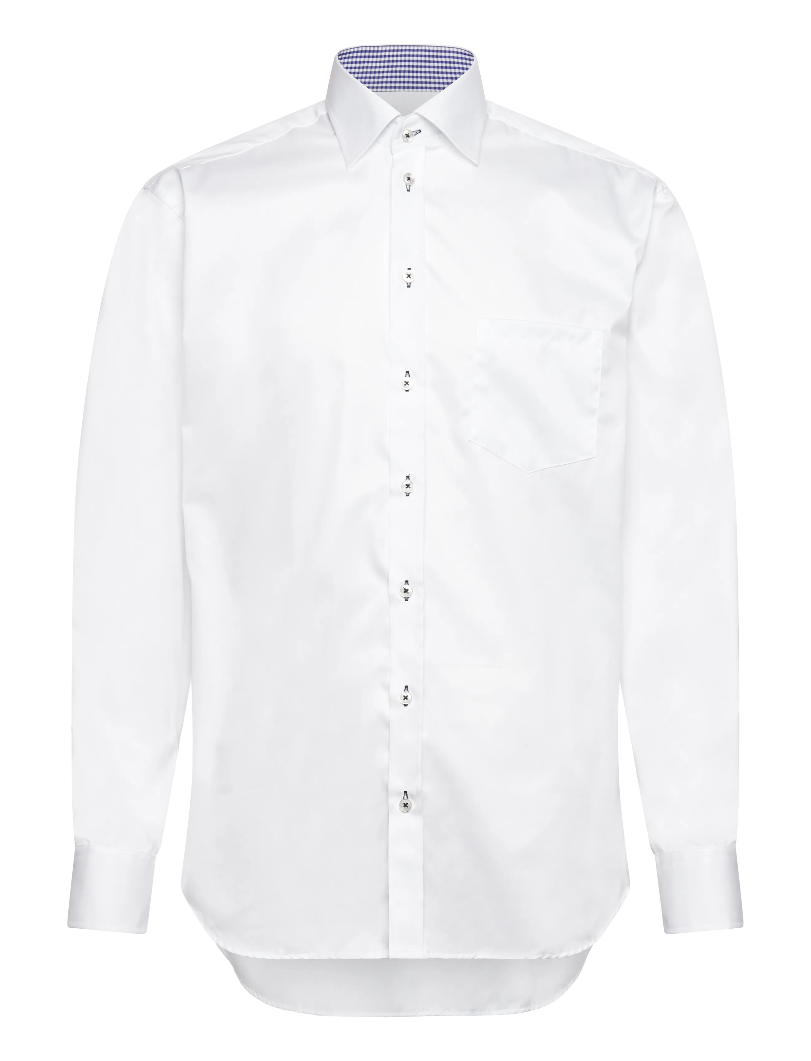 Bosweel Shirts Est. 1937 twill w. check contrast in collar - Bosweel Shirts Est. 1937 - WHITE / white