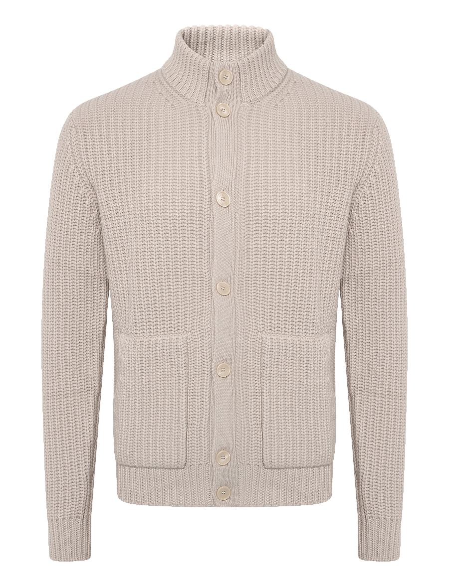Bramani Cashmere - CARDIGAN ENGLISH RIB - koftor - sabbia - 0