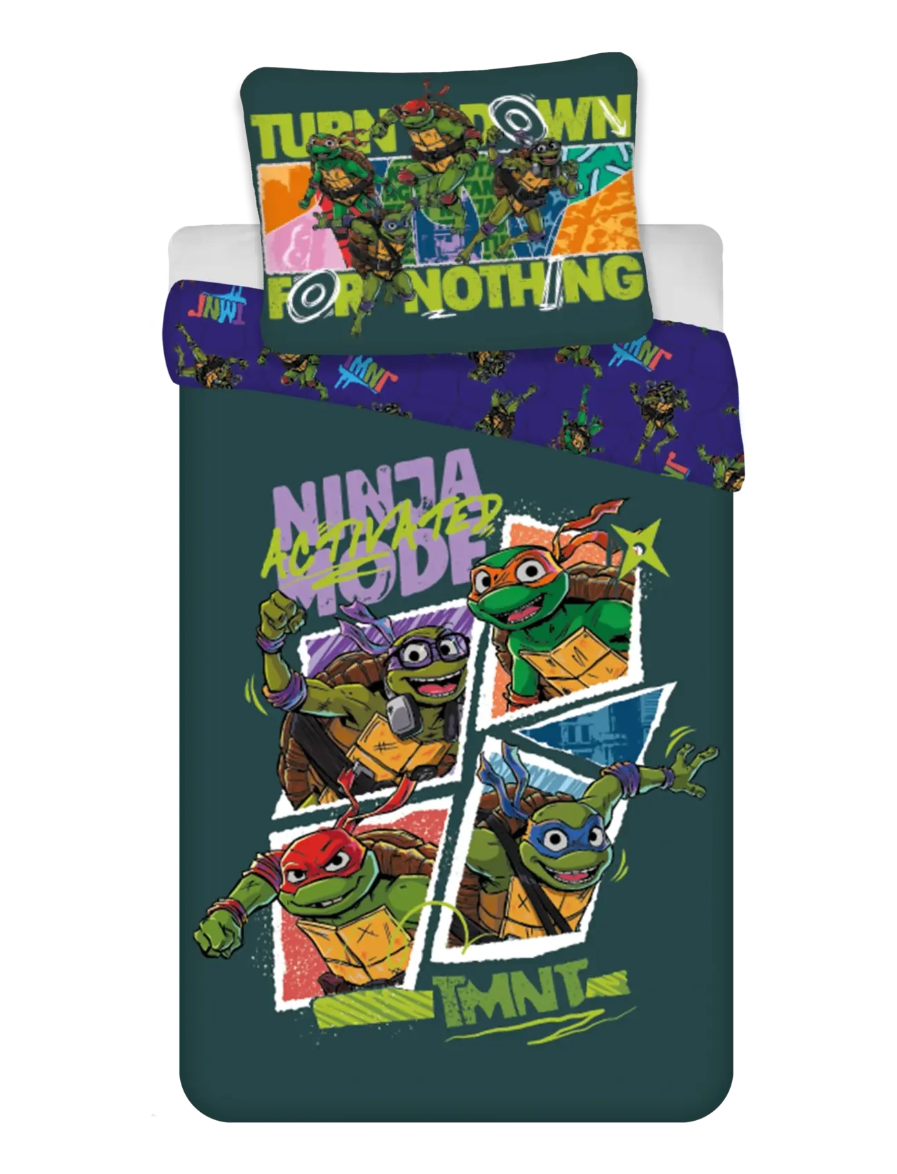 Ninja Turtles Bed Linen Junior Nt 003 100X135, 40X60 Cm, Bed Sæt, Grøn, Str: 100X135.40X60CM