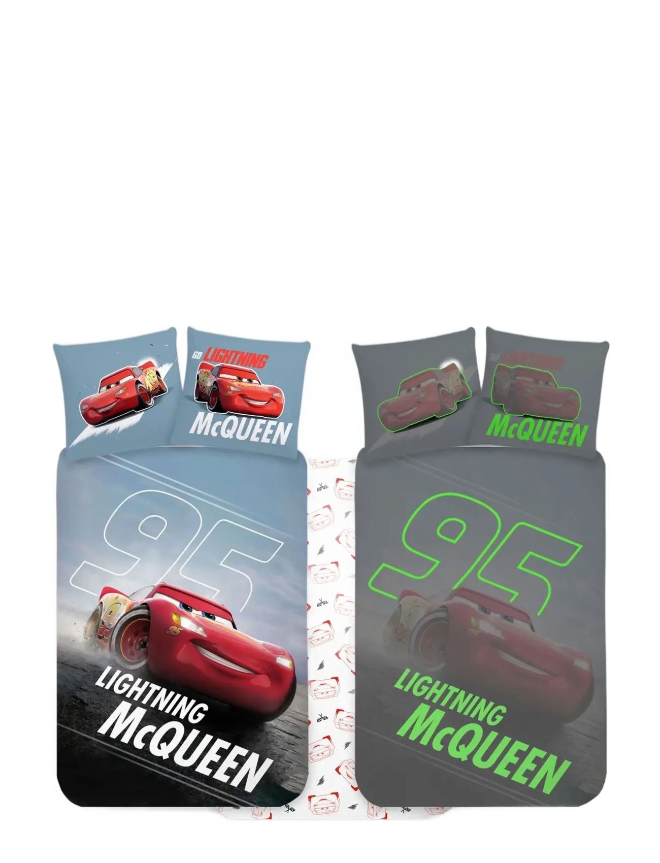 BrandMac Bed linen Cars 383 Glow - 100x140 40x45 cm - Laste lemmikkarakter - MULTI COLOURED / red