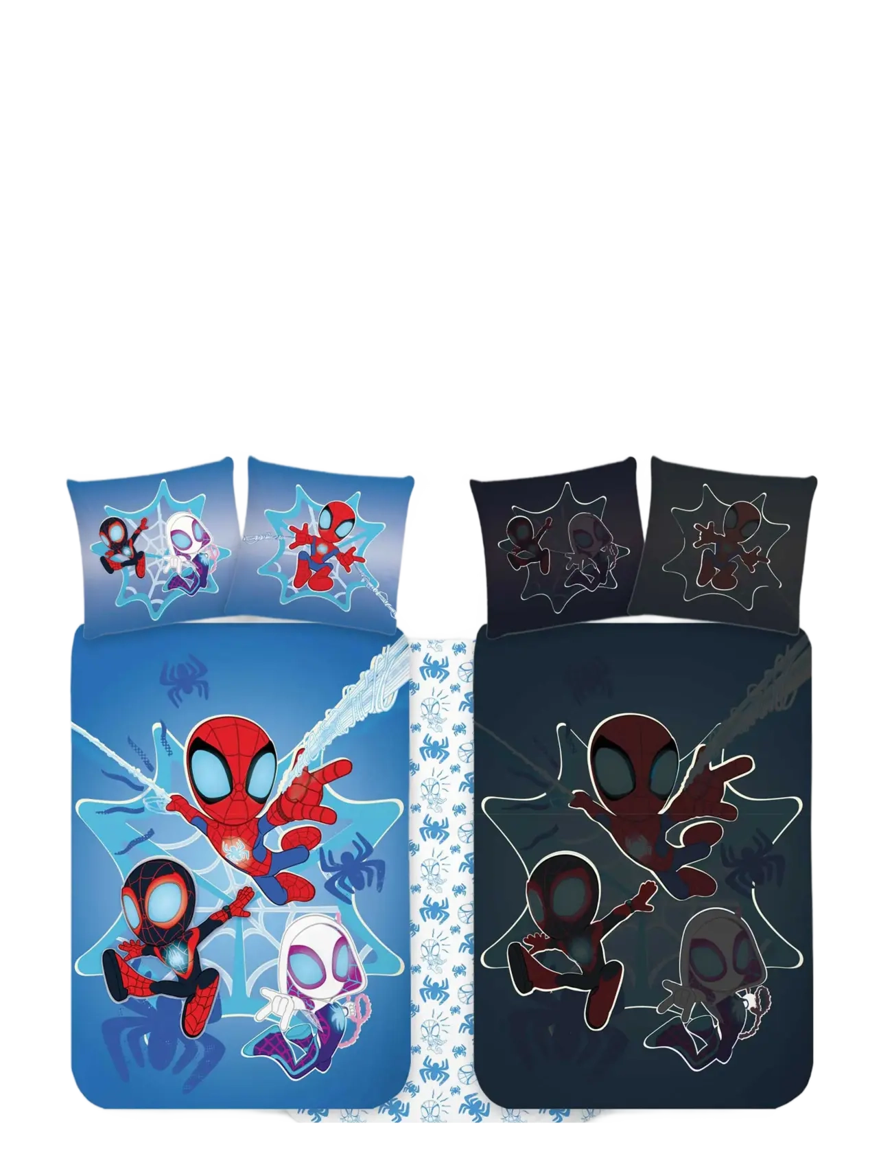 Spider-man Bed Linen Spidey 5458 Glow 100X140 40X45 Cm, Bed Sæt, Blå, Str: 100X140.40X45CM