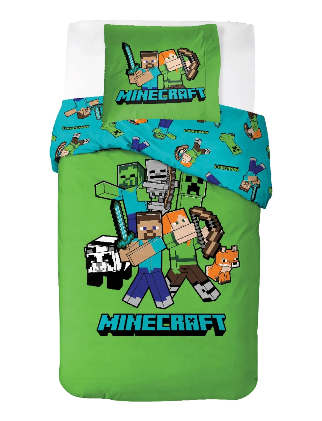 Minecraft Bed Linen Senior Minecraft Classic Crew 140X200, 65X65 Cm, Bed Sæt, Grøn, Str: 140X200.65X65CM
