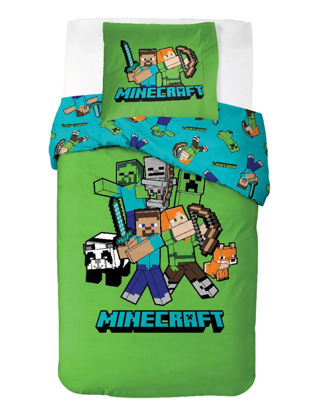 Minecraft Bed Linen Senior Minicreaft Classic Crew - 140X200, 60X63 cm, 140X200.60X63 cm, Green, Søvntid > Sengesæt, Børn