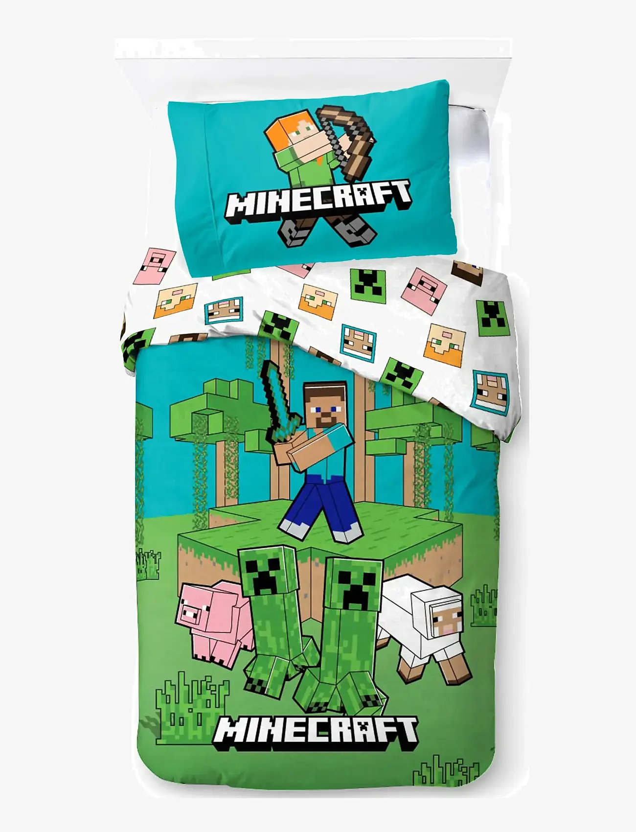 Minecraft Bed linen Senior Minecraft Jungle explore - 140x200 70x90 cm - Kids home - MULTI COLOURED / green
