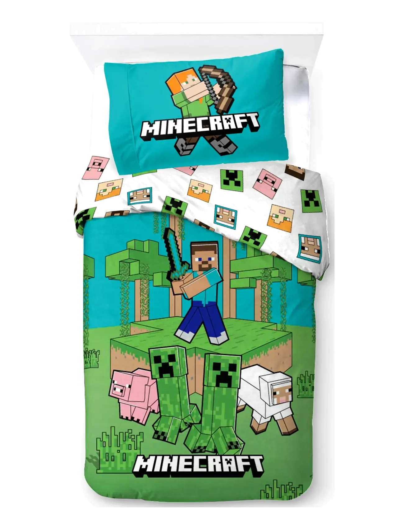 Minecraft Bed Linen Senior Minecraft Jungle Explore - 140X200 70X90 cm, 140X20070X90 cm, Green, Sovetid > Pudebetræk, Børn