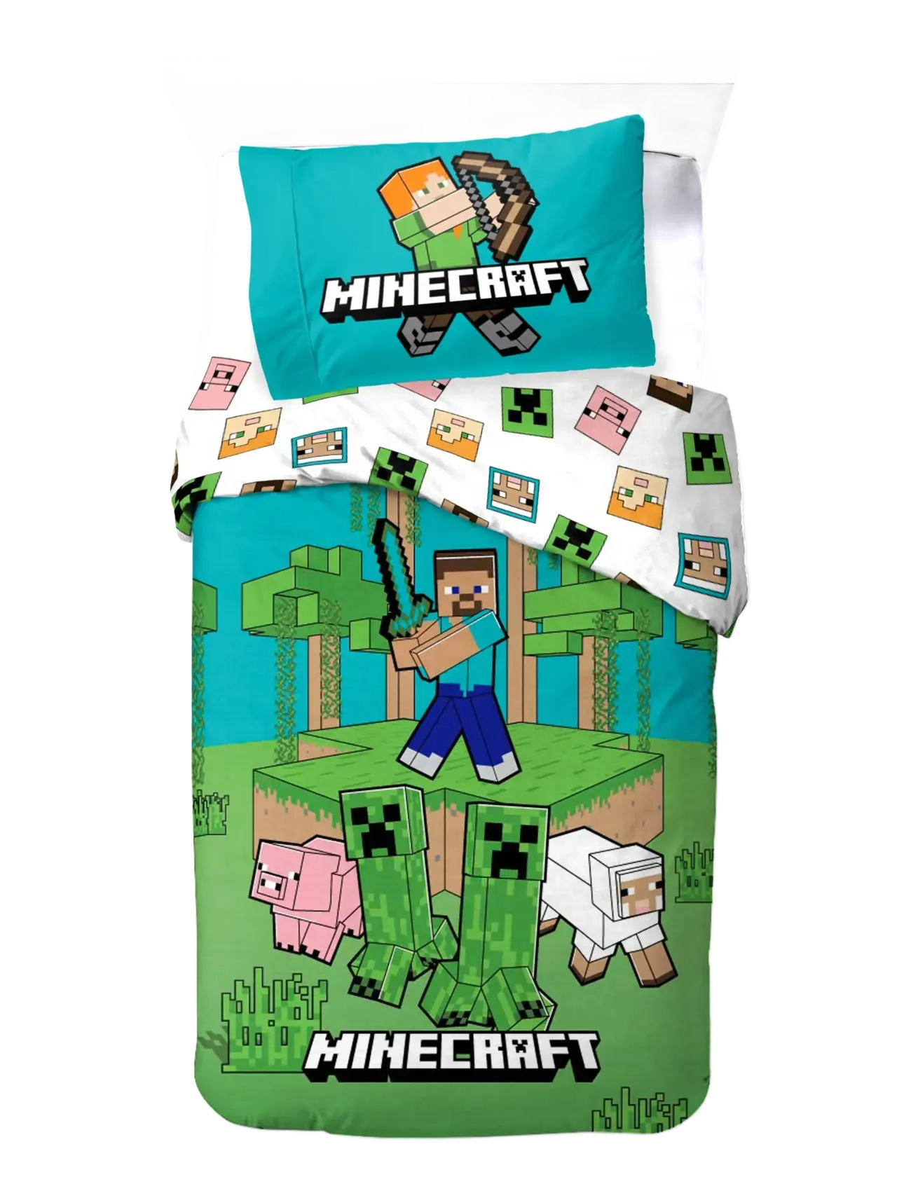 Minecraft Bed Linen Senior Minecraft Jungle Explore 140X200 60X63 Cm, Bed Sæt, Grøn, Str: 140X200.60X63CM
