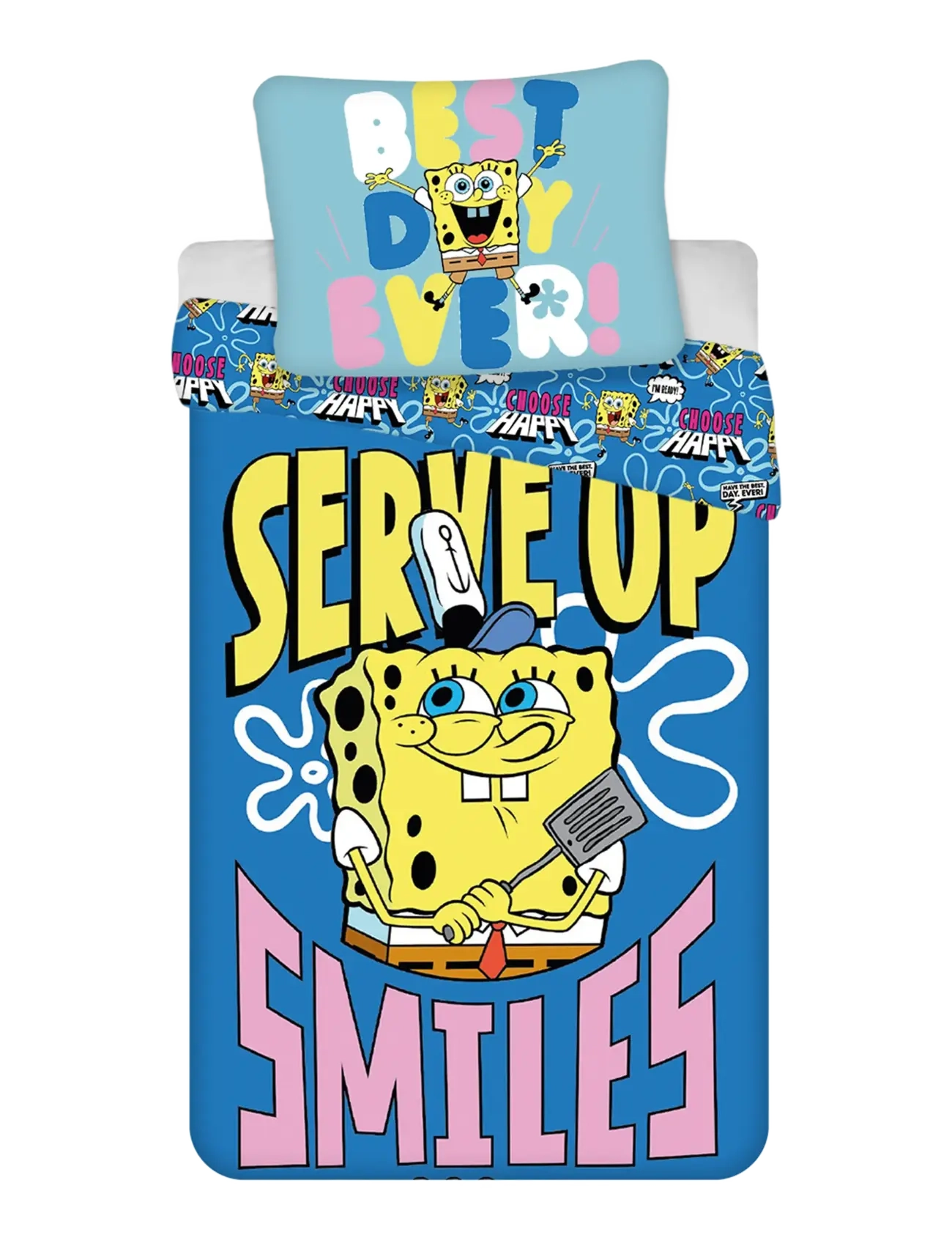 BrandMac Bed Linen Sponge Bob 1001 -140X200, 60X63 Cm, 140X200.60X63 cm, Sleep Time, Blau - Duvet Covers, Kinder