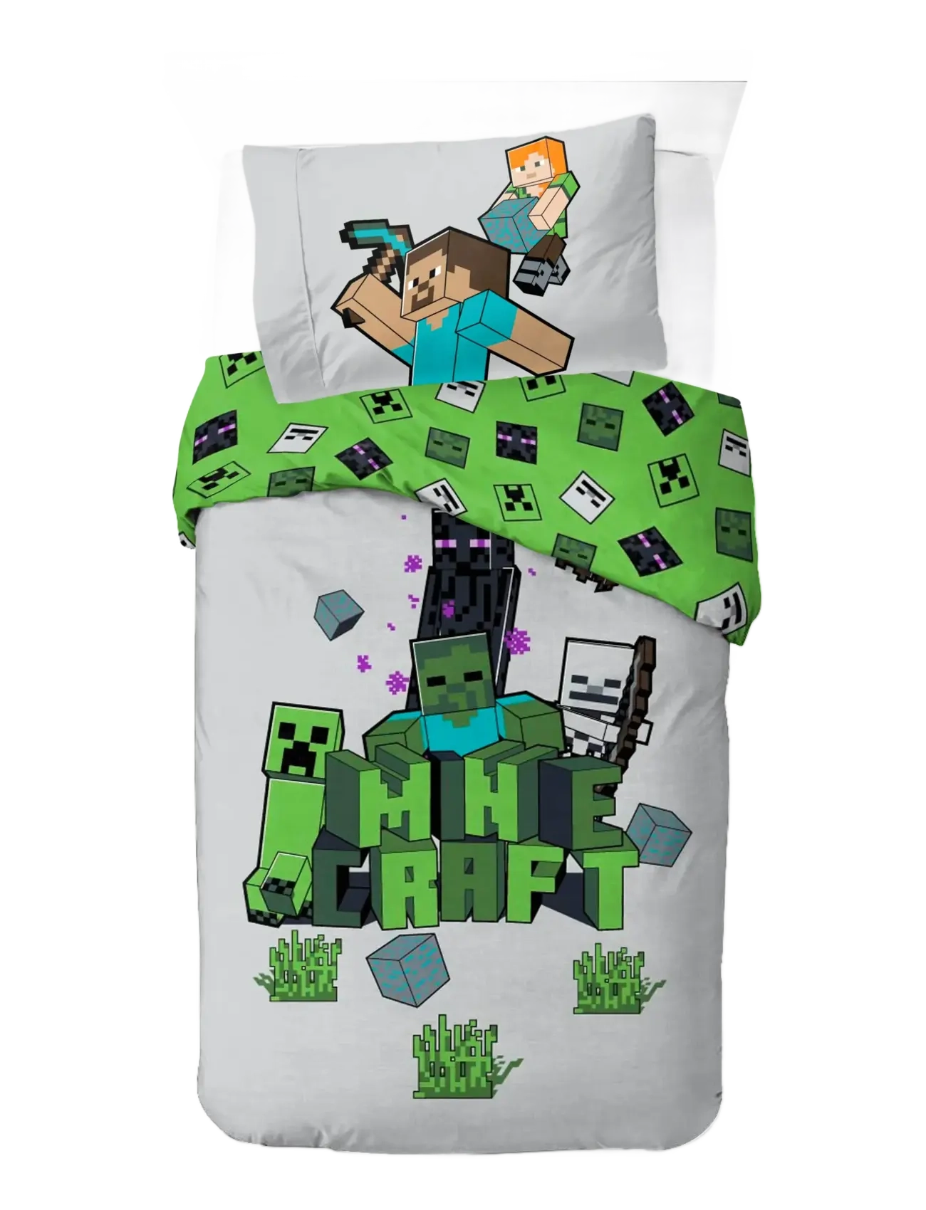 Minecraft Bed Linen Minecraft Build & Explore 140X200 60X63 Cm, Bed Lagen, Grøn, Str: 140X20060X63CM