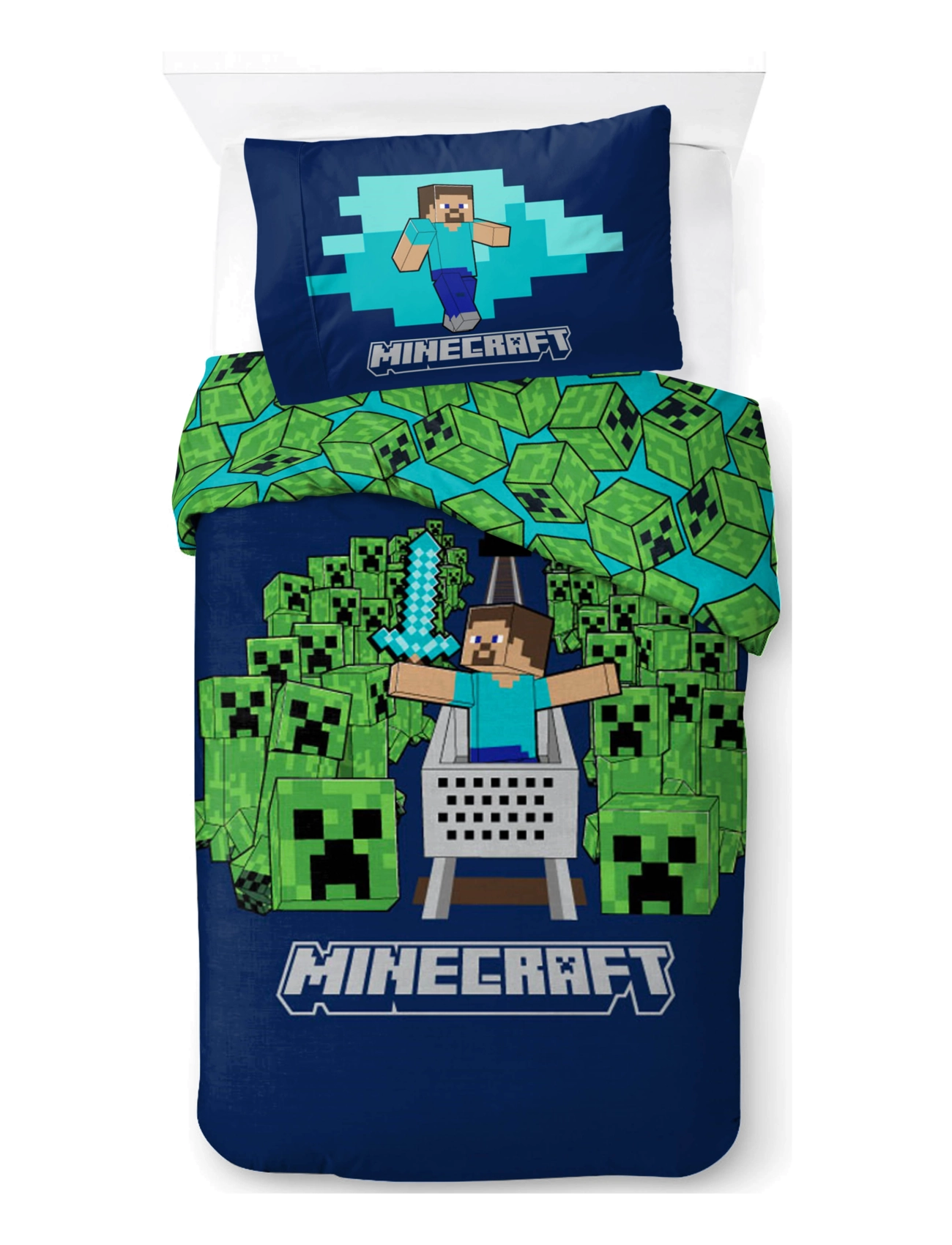 Minecraft Bed Linen Minecraft Game Over Creepers 135X200 80X80 cm, 135X200.80X80 cm, Navy, Søvntid > Sengelinned, Børn