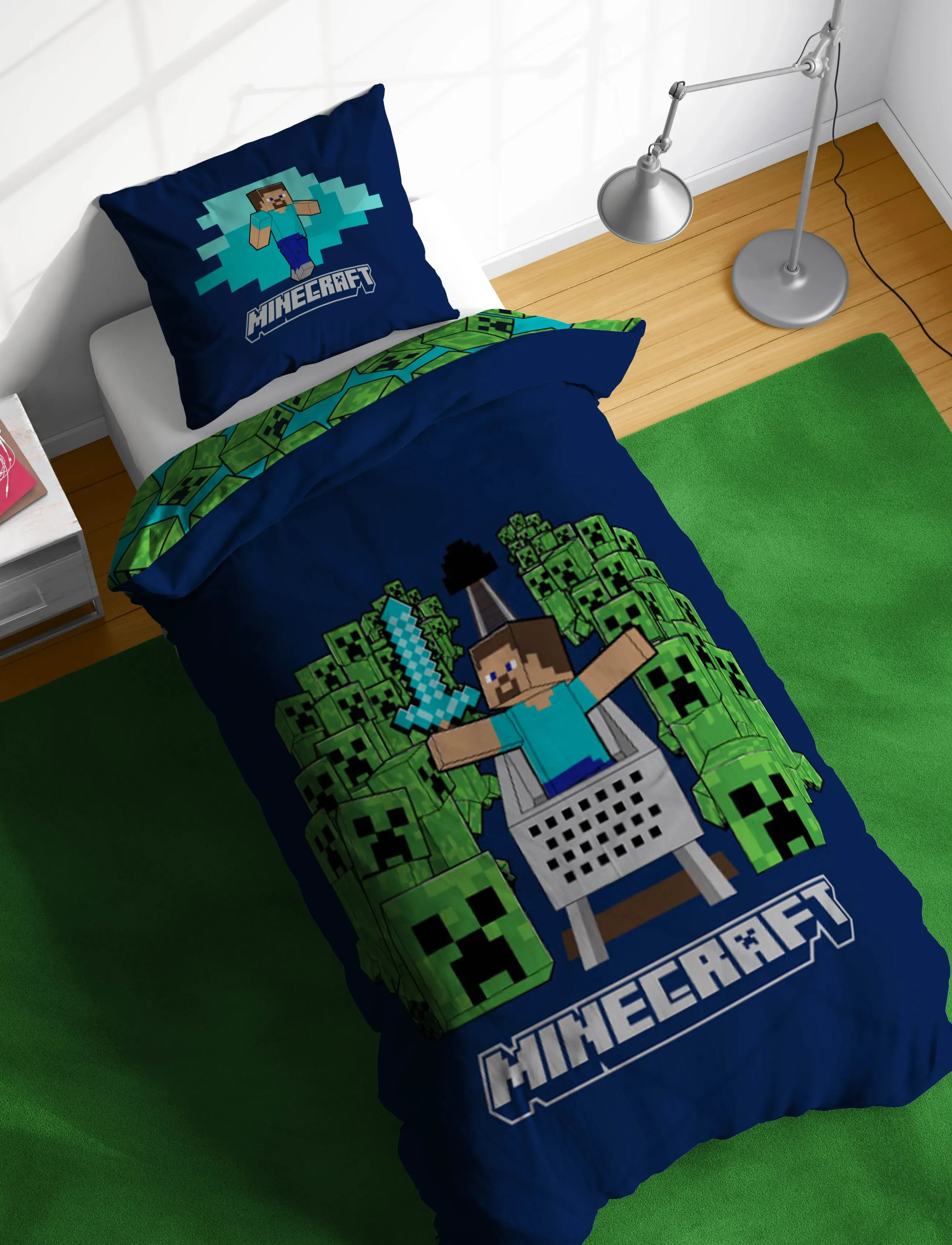 Minecraft Bed Linen Minecraft Game Over Creepers 140X200 60X63 cm, 140X20060X63 cm, Navy, Søvntid > Sengelinned, Børn