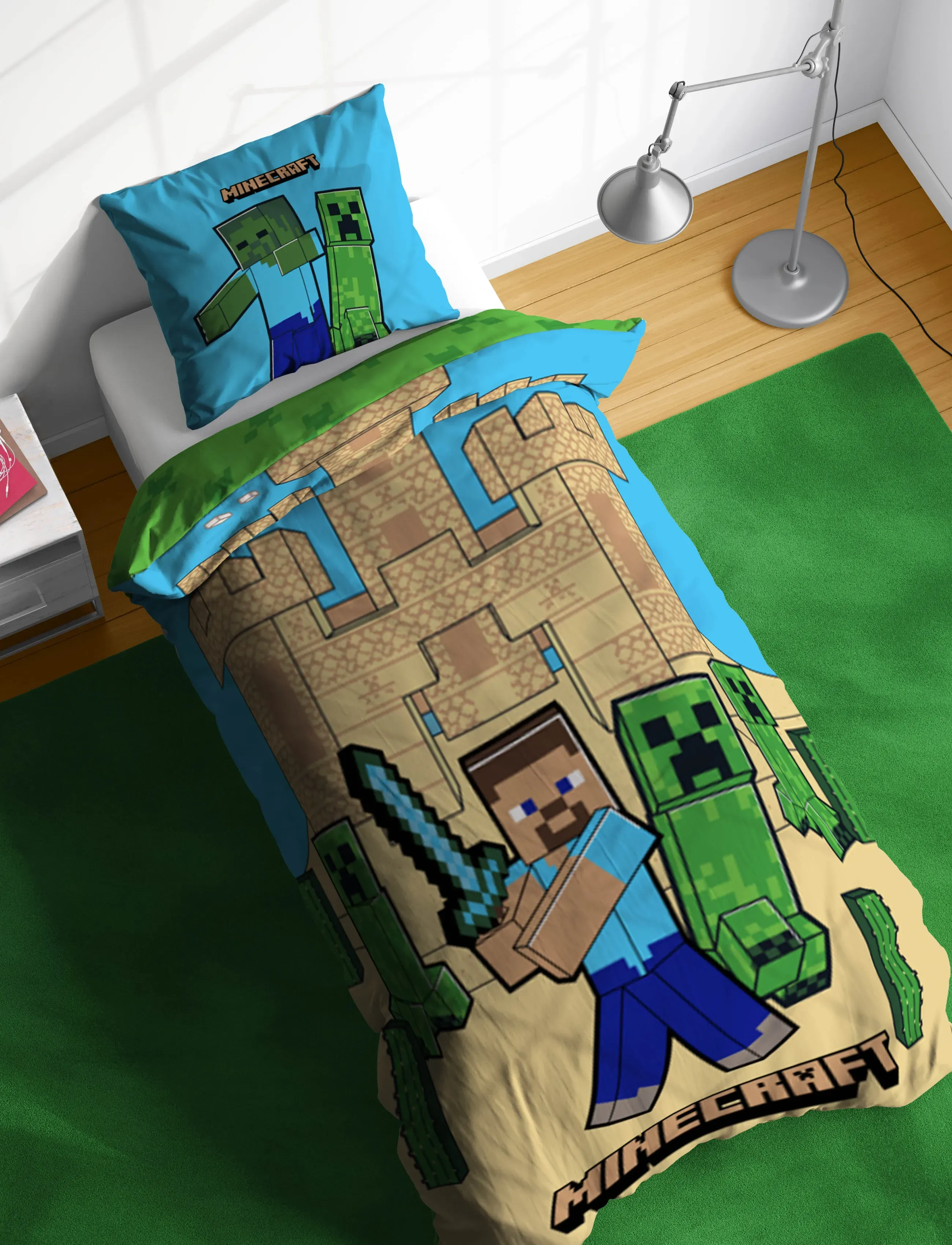 Minecraft Bed Linen Sand Castles 140X200 60X63 Cm, 140X20060X63 cm, Sleep Time, Grün - Sets, Kinder