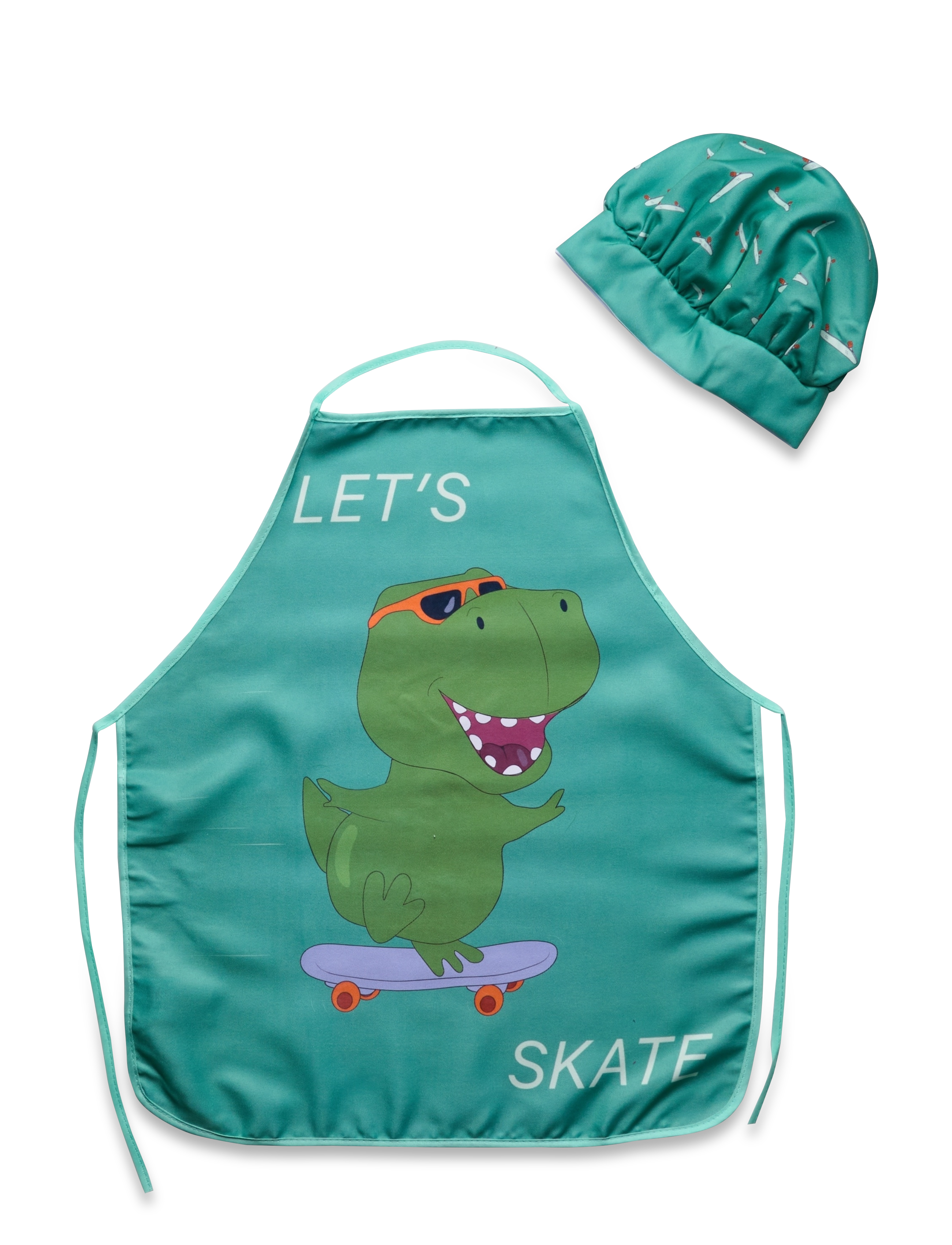 BrandMac Kids Apron + Hat Nb 2016 Dino Skate, One Size, Baking & Cooking, Grün - Aprons, Kinder