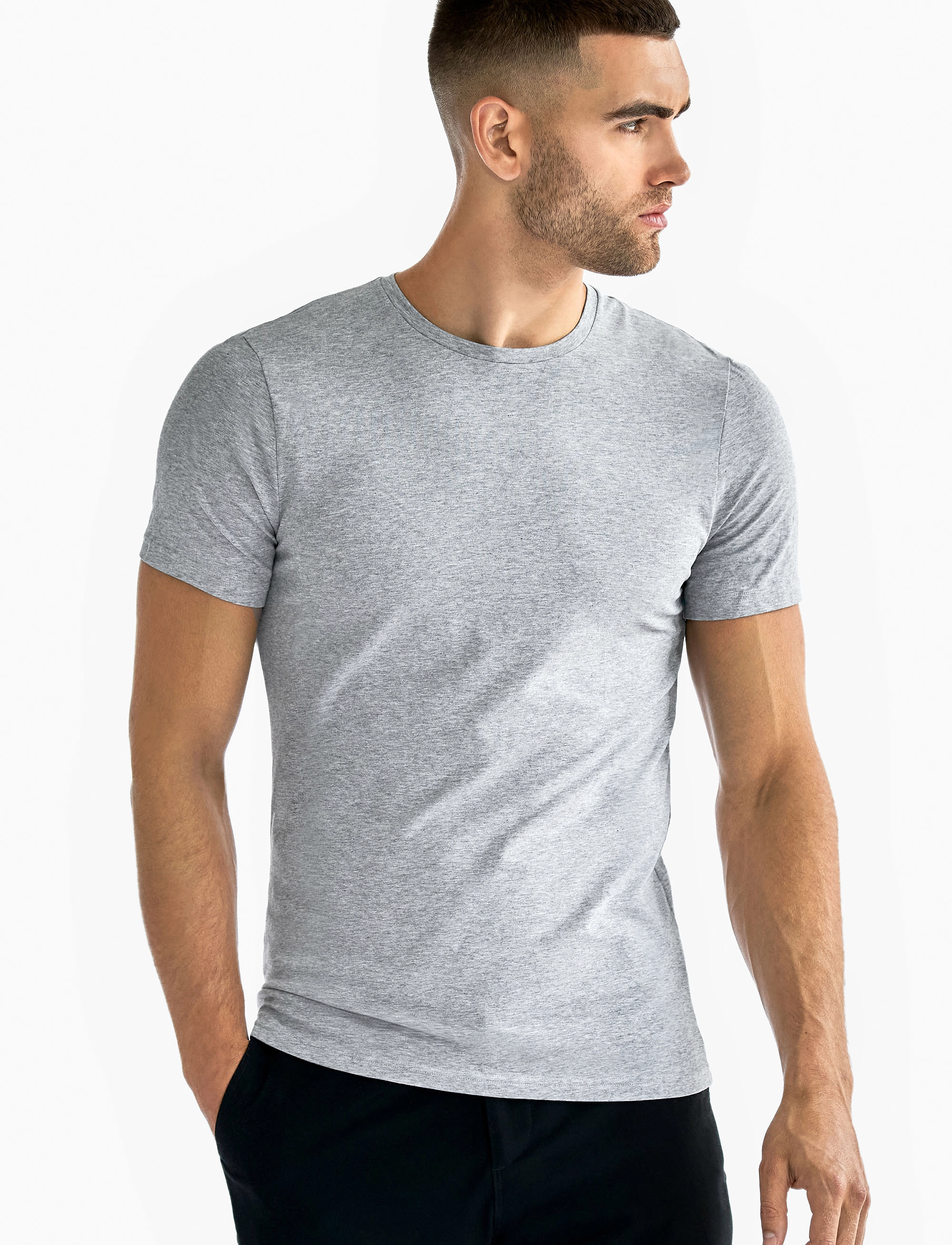 Bread & Boxers Crew-Neck Slim, M, Grey, T-Shirts > Kortærmede, Herre
