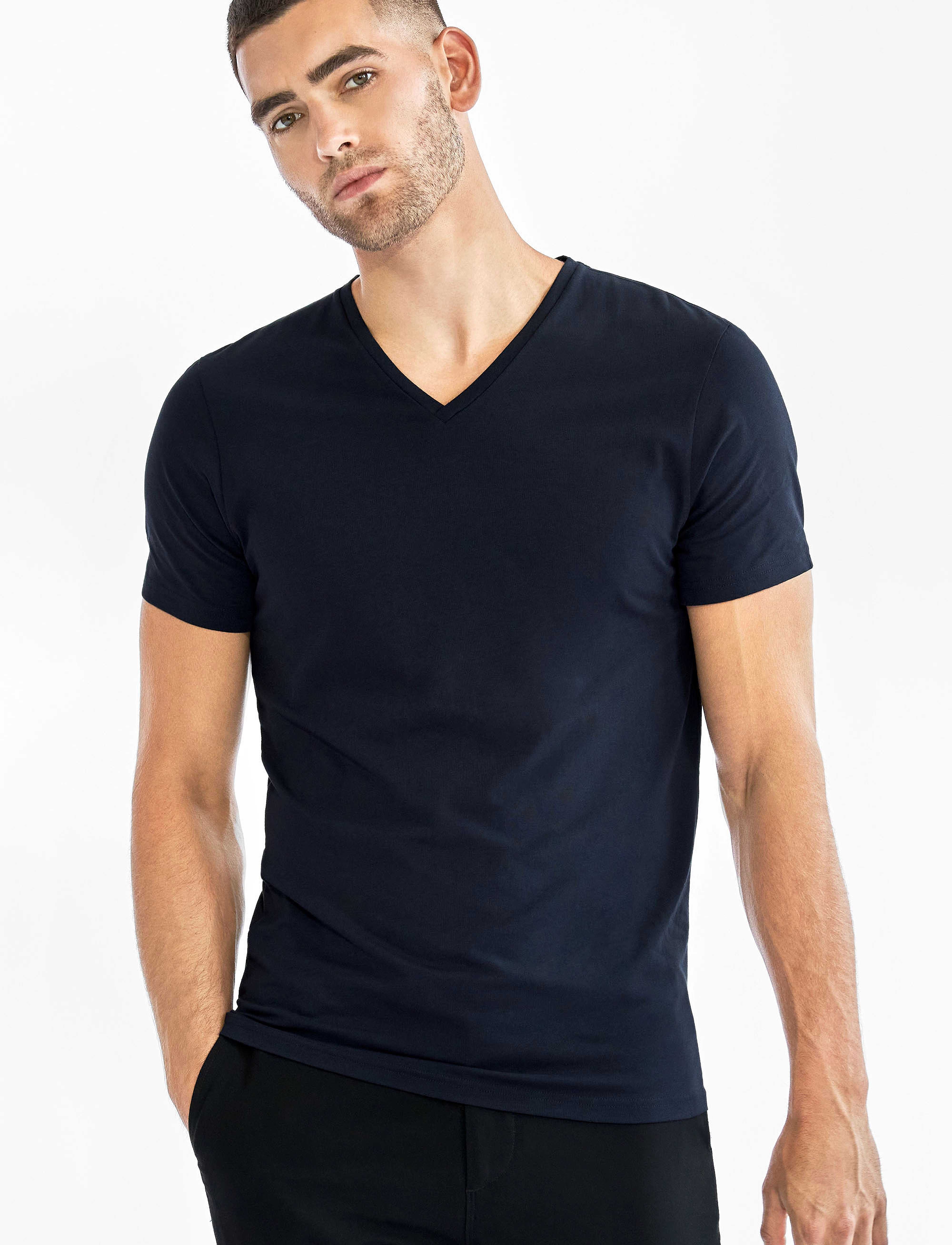 Bread & Boxers V-Neck T-Shirt, L, Navy, T-Shirts > Kortærmede, Herre