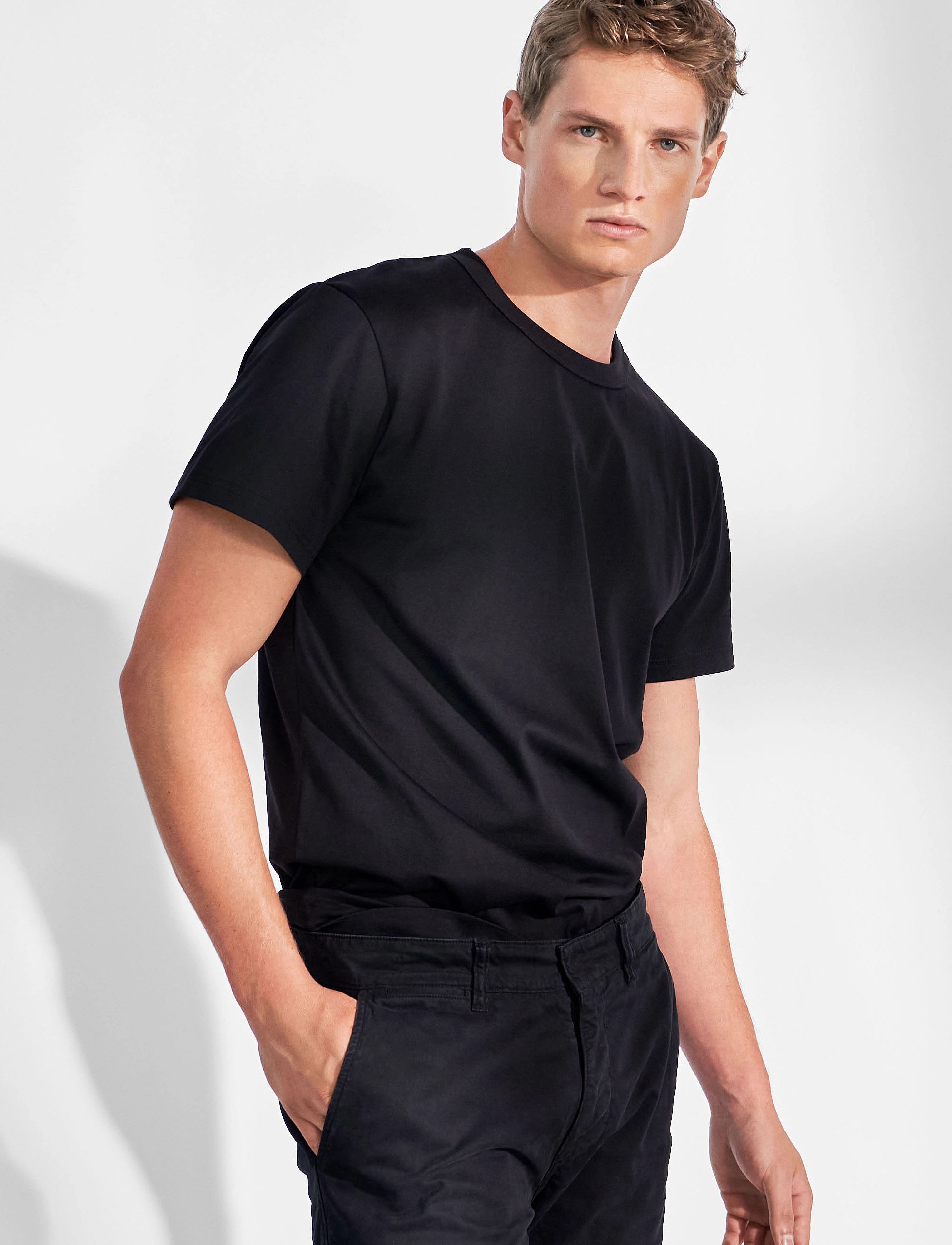 Bread & Boxers Crew Neck Pima, Mænd, Rund Hals T-Shirt, Sort, Str: L