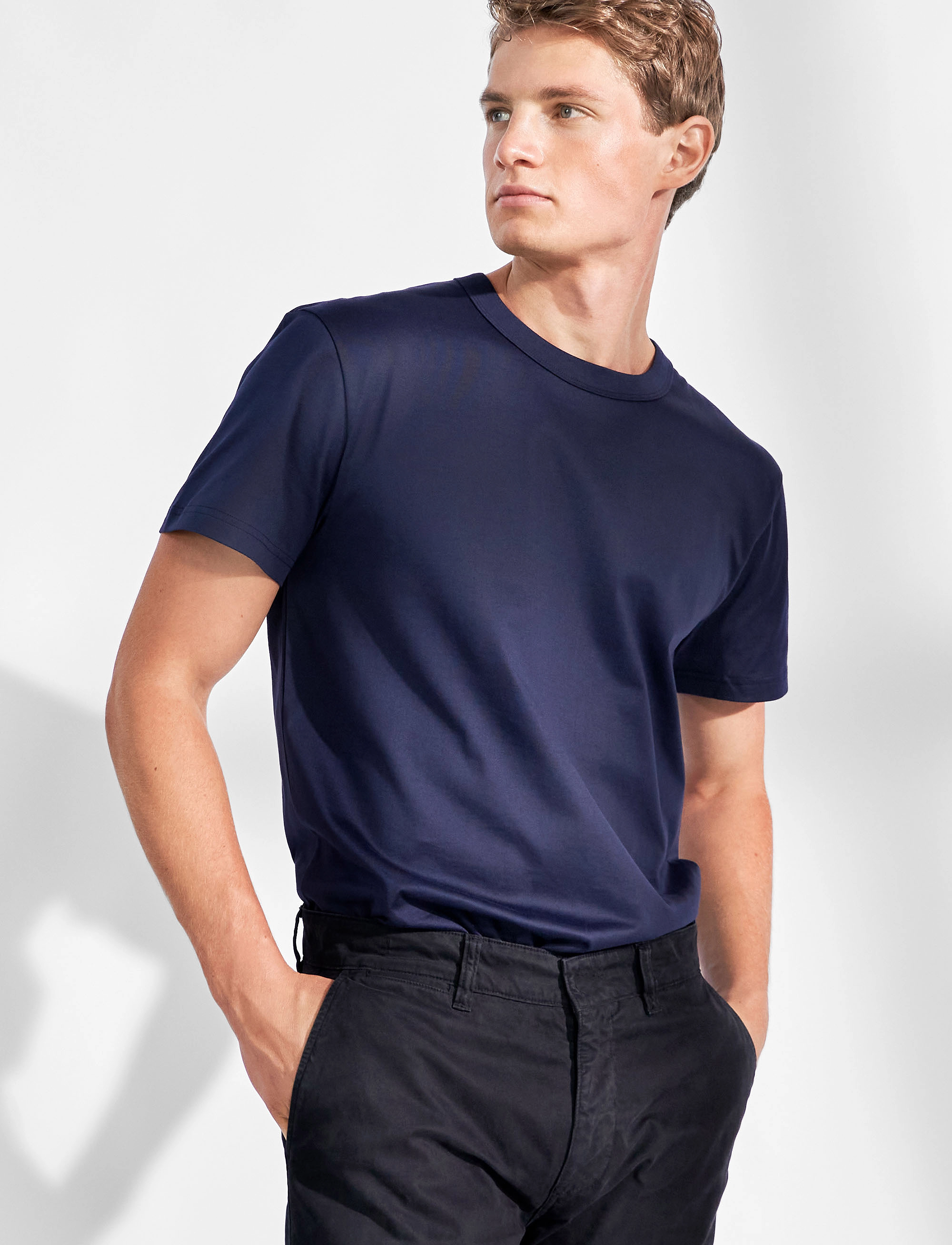 Bread & Boxers Crew Neck Pima, Mænd, Rund Hals T-Shirt, Navy, Str: M