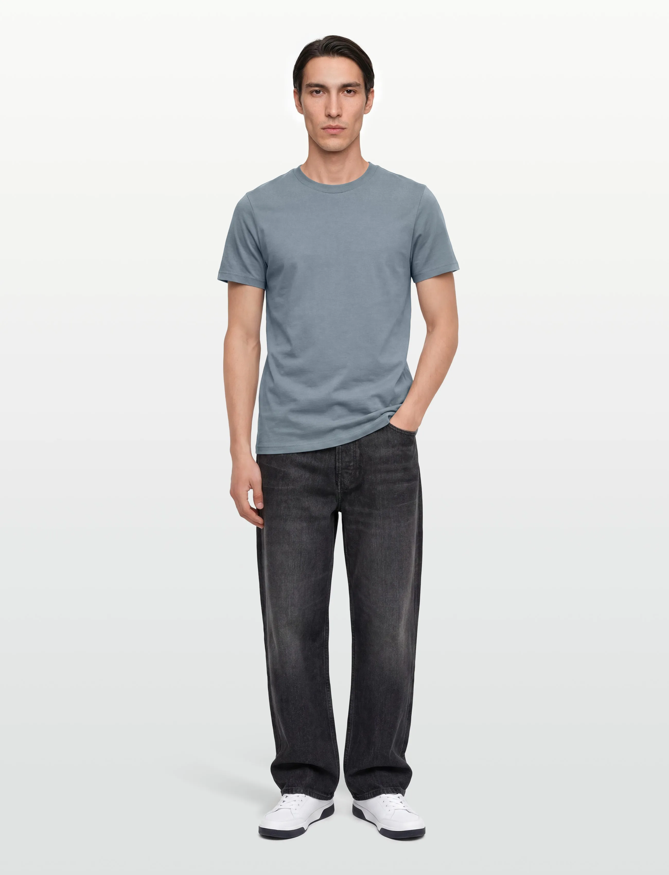 Bread & Boxers Crew-Neck Cotton - T-Shirts - HAZE BLUE / grey