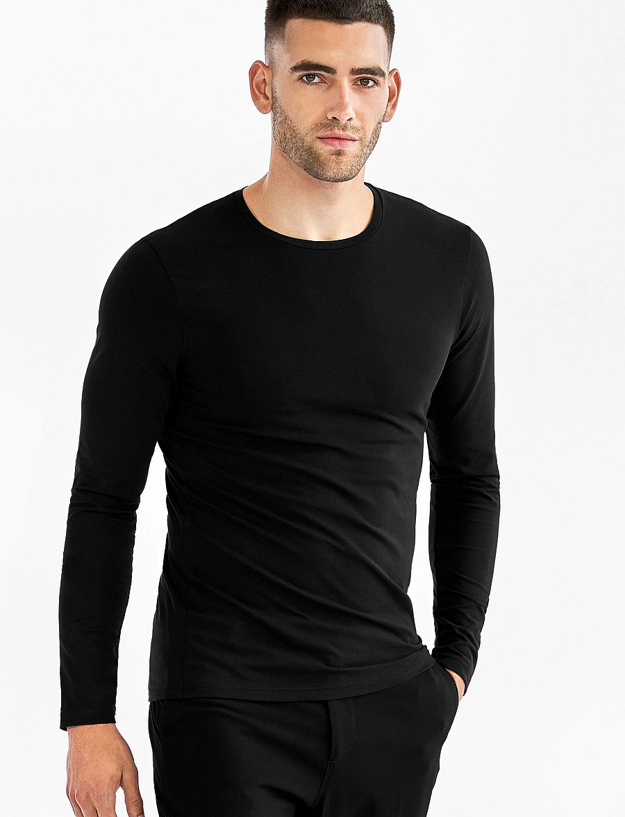 Bread & Boxers - Long sleeve Slim - långärmade t-shirts - black - 0