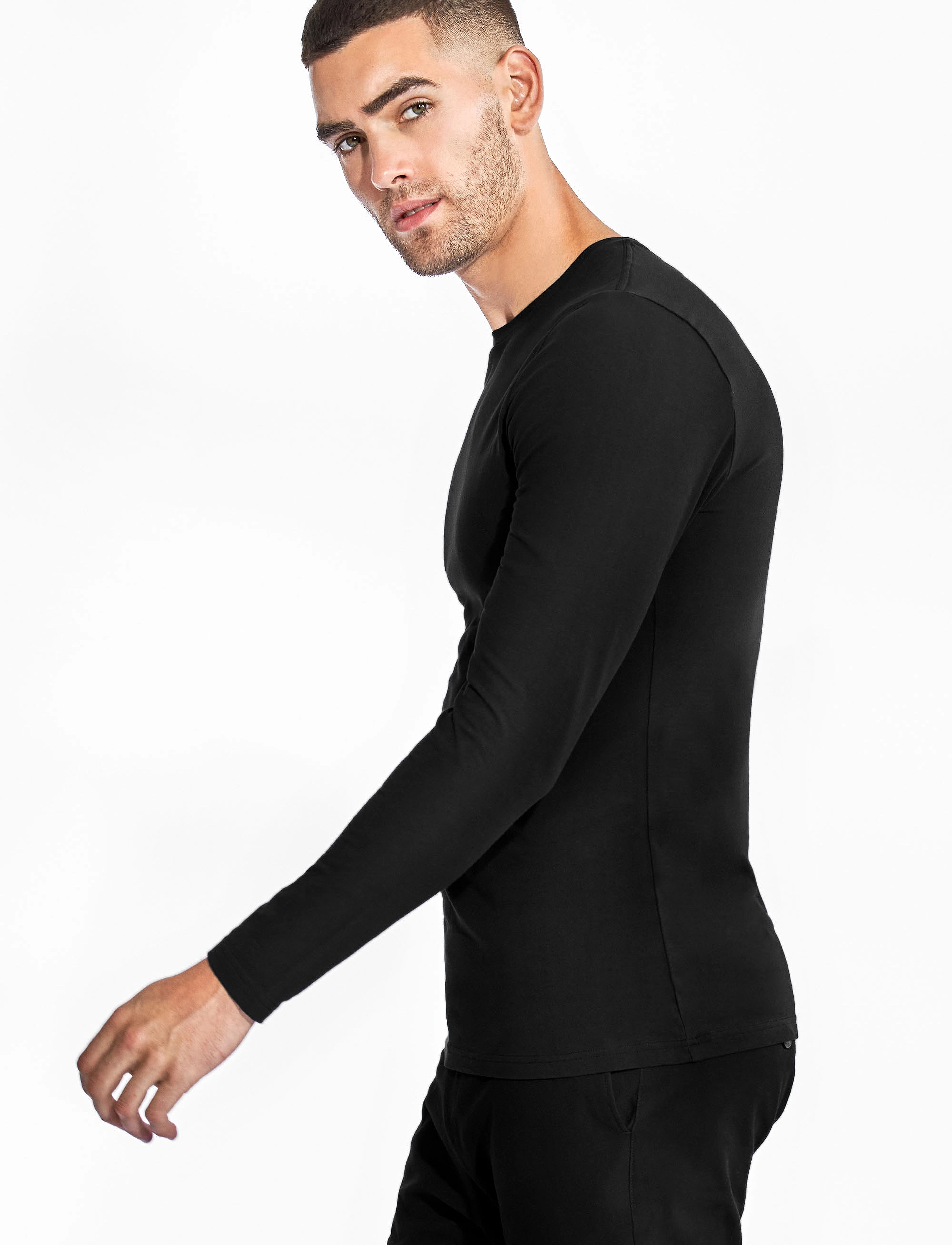 Bread & Boxers - Long sleeve Slim - långärmade t-shirts - black - 3