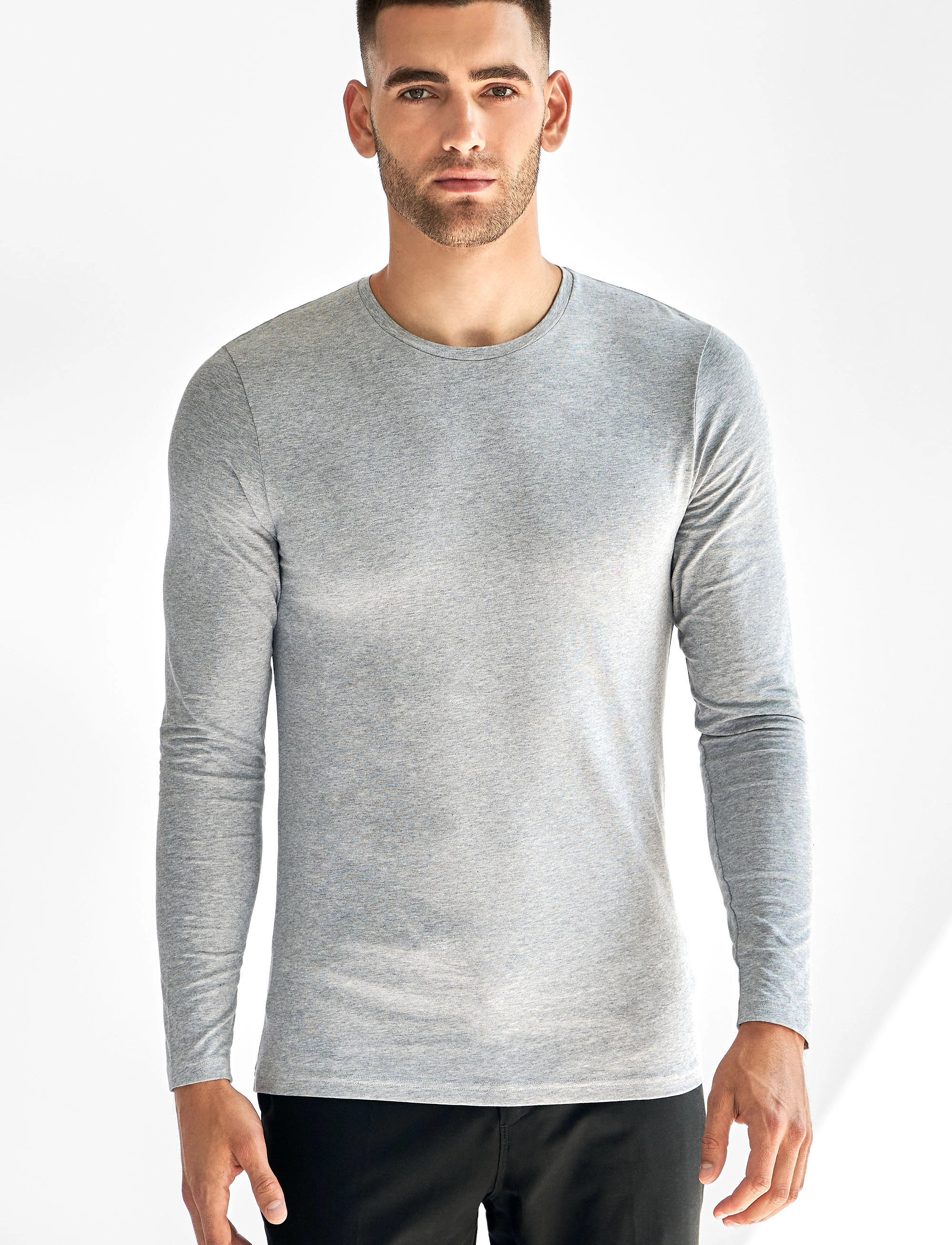 Bread & Boxers Long Sleeve Slim, L, Grey, T-Shirts > Langærmede, Herre