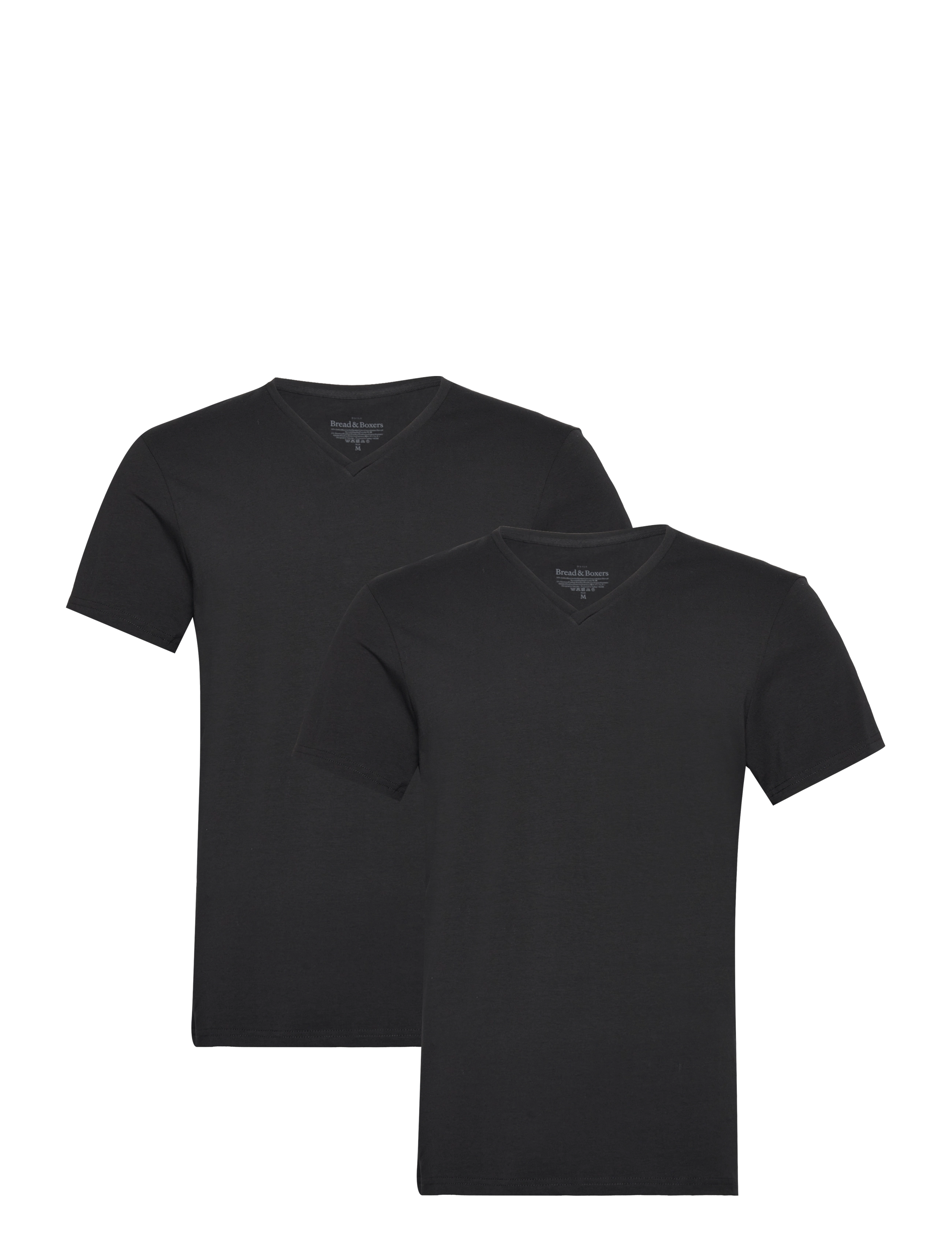 Bread & Boxers 2-Pack V-Neck, Mænd, V-Hals T-Shirt, Sort, Str: L