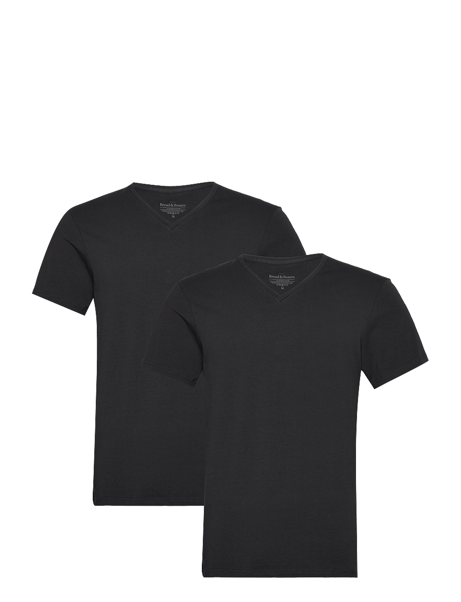 Bread & Boxers - 2-pack V-neck - v-ringade t-shirts - black - 0