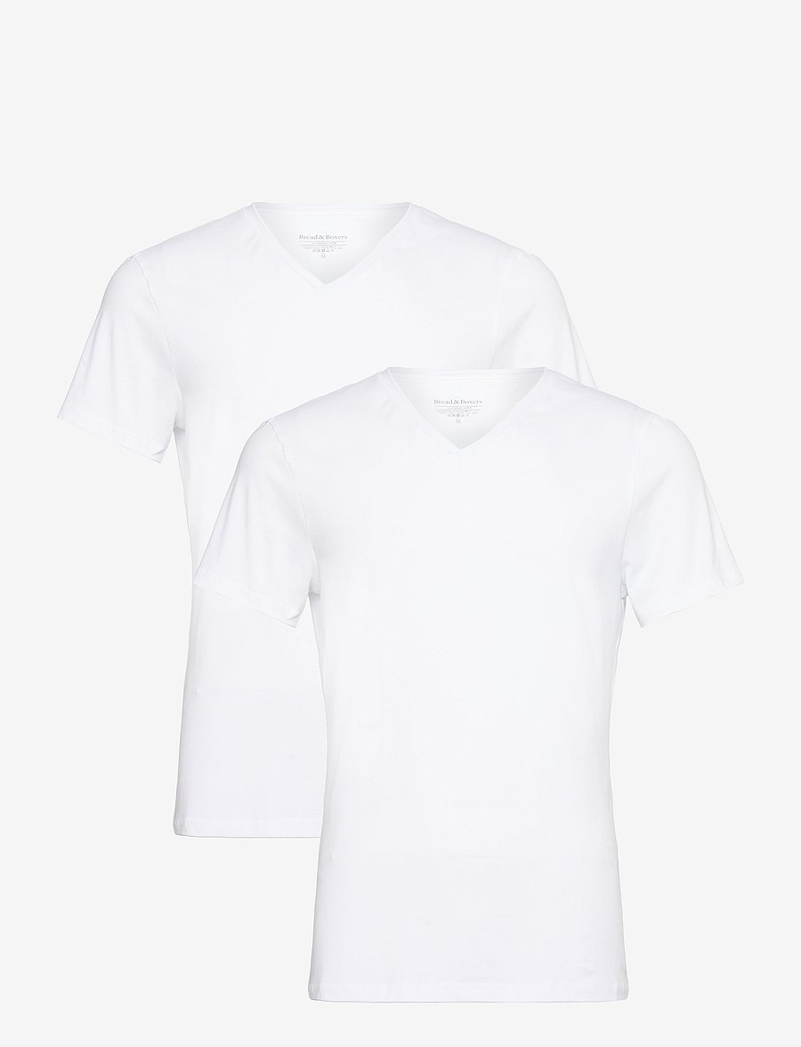 Bread & Boxers - 2-pack V-neck - v-kaelusega t-särgid - white - 0