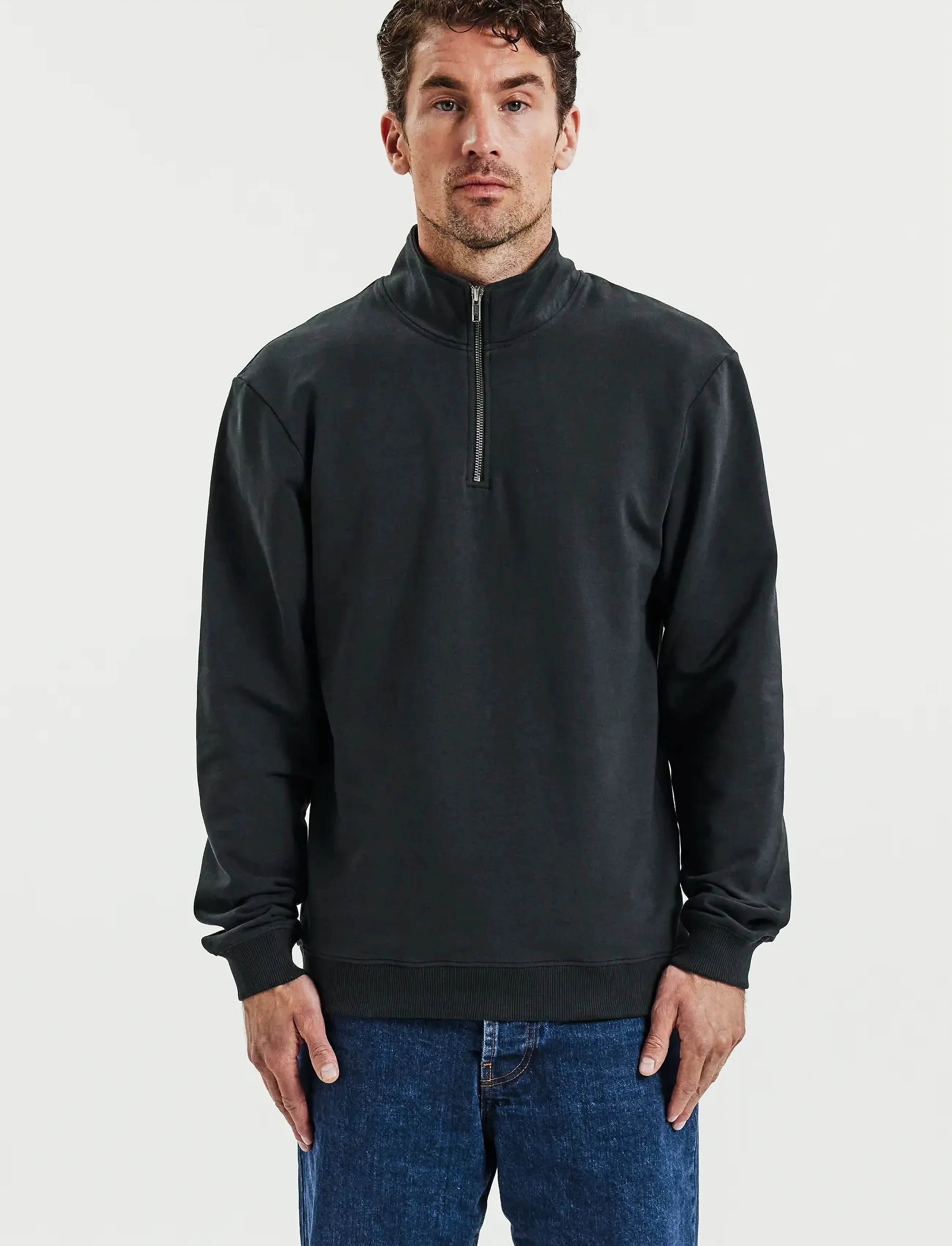Bread & Boxers Half Zip (Gots), M, Grey, Strik > Trøjer Med Halv Lynlås, Herre