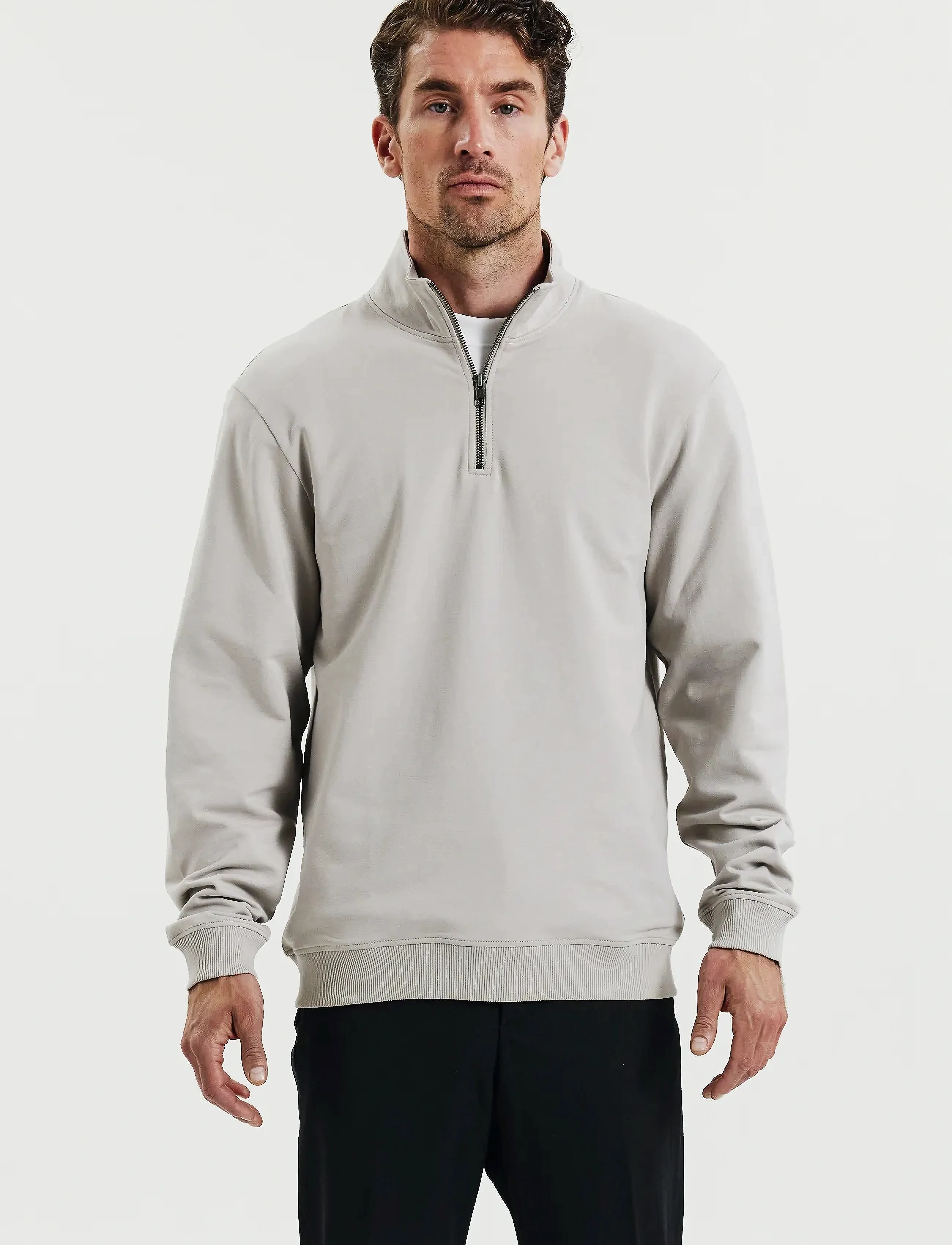 Bread & Boxers Half Zip (Gots), M, Beige, Strik > Trøjer Med Halv Lynlås, Herre