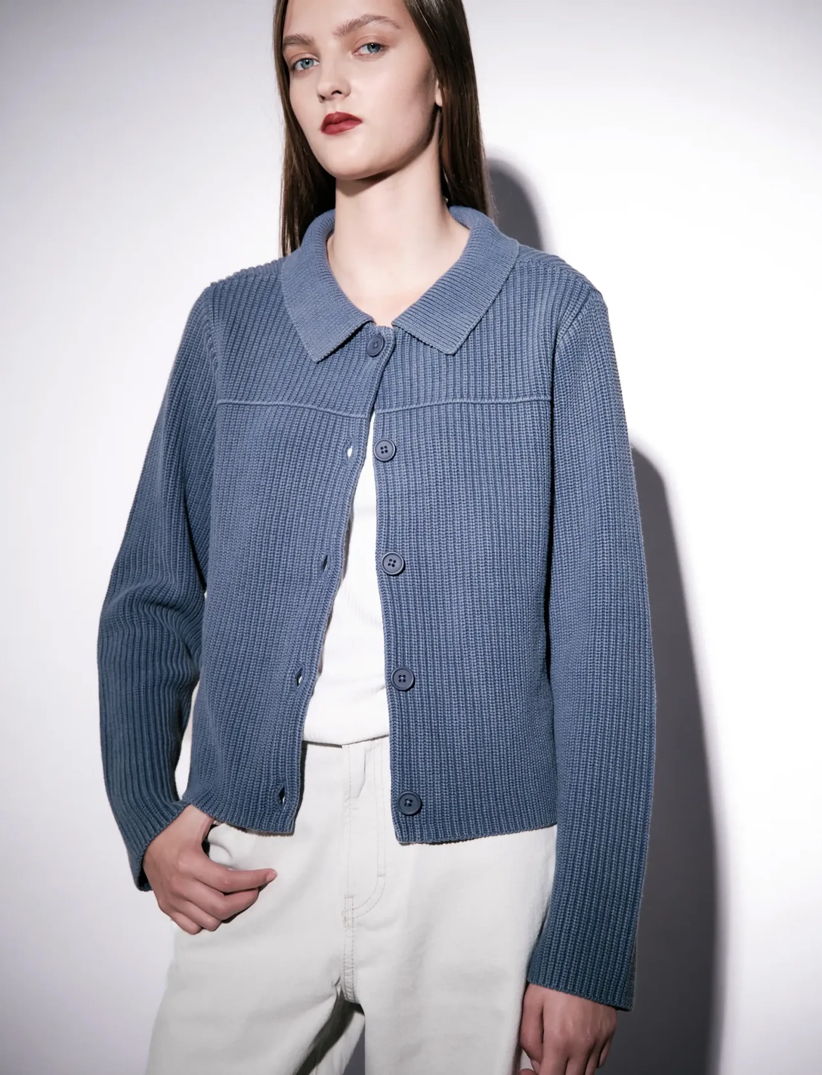 Brixtol Textiles Cecile Dusty Blue, M, Knitwear, Blau - Cardigans, Frauen