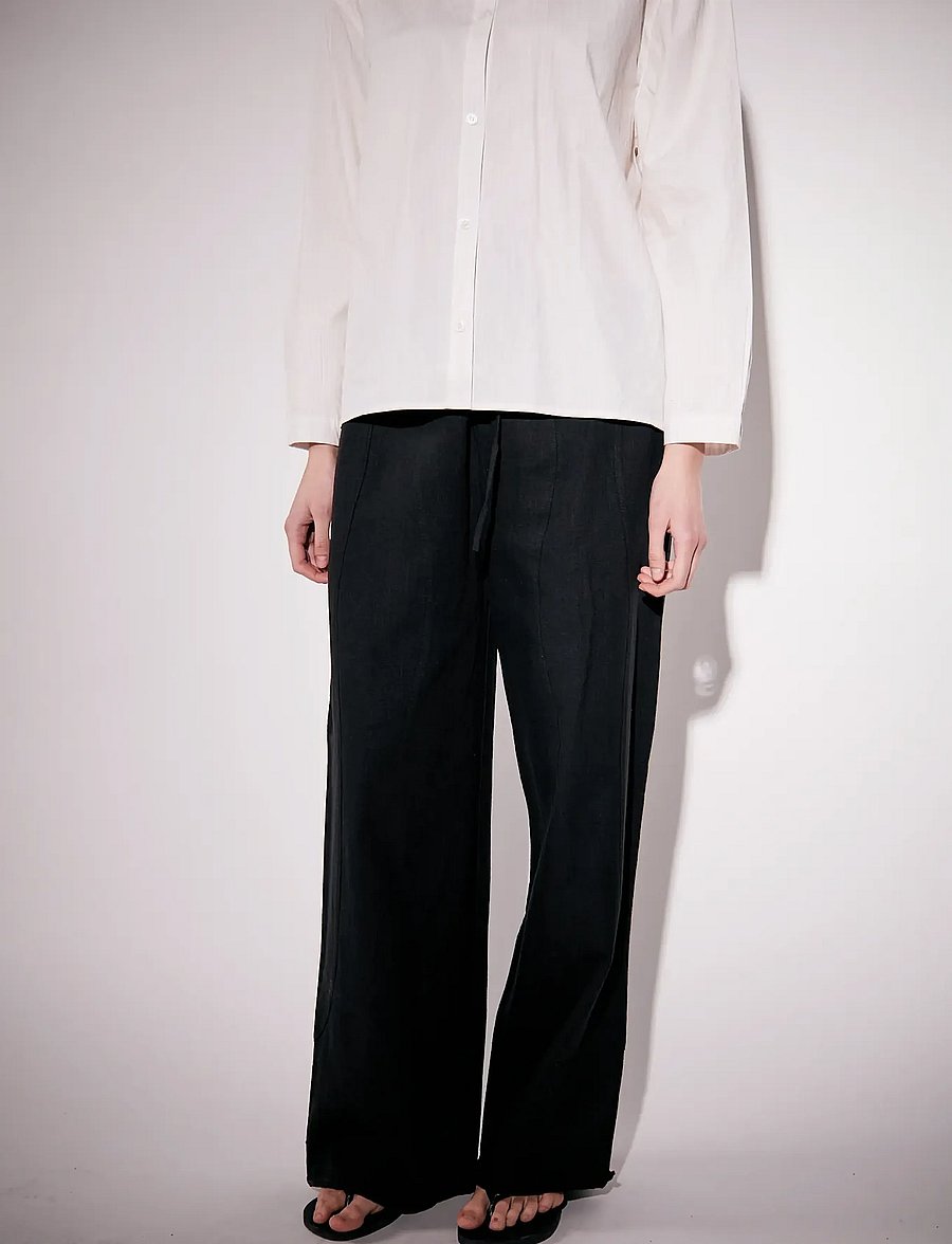 Brixtol Textiles - Kirsten Trousers Linen Cream - black - 0