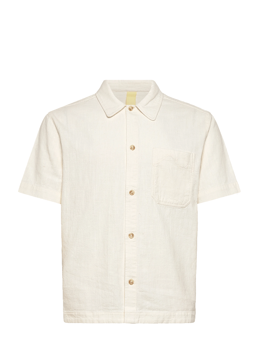 Brixtol Textiles - Frank S/S Linen Dark Navy - basic-hemden - cream - 1