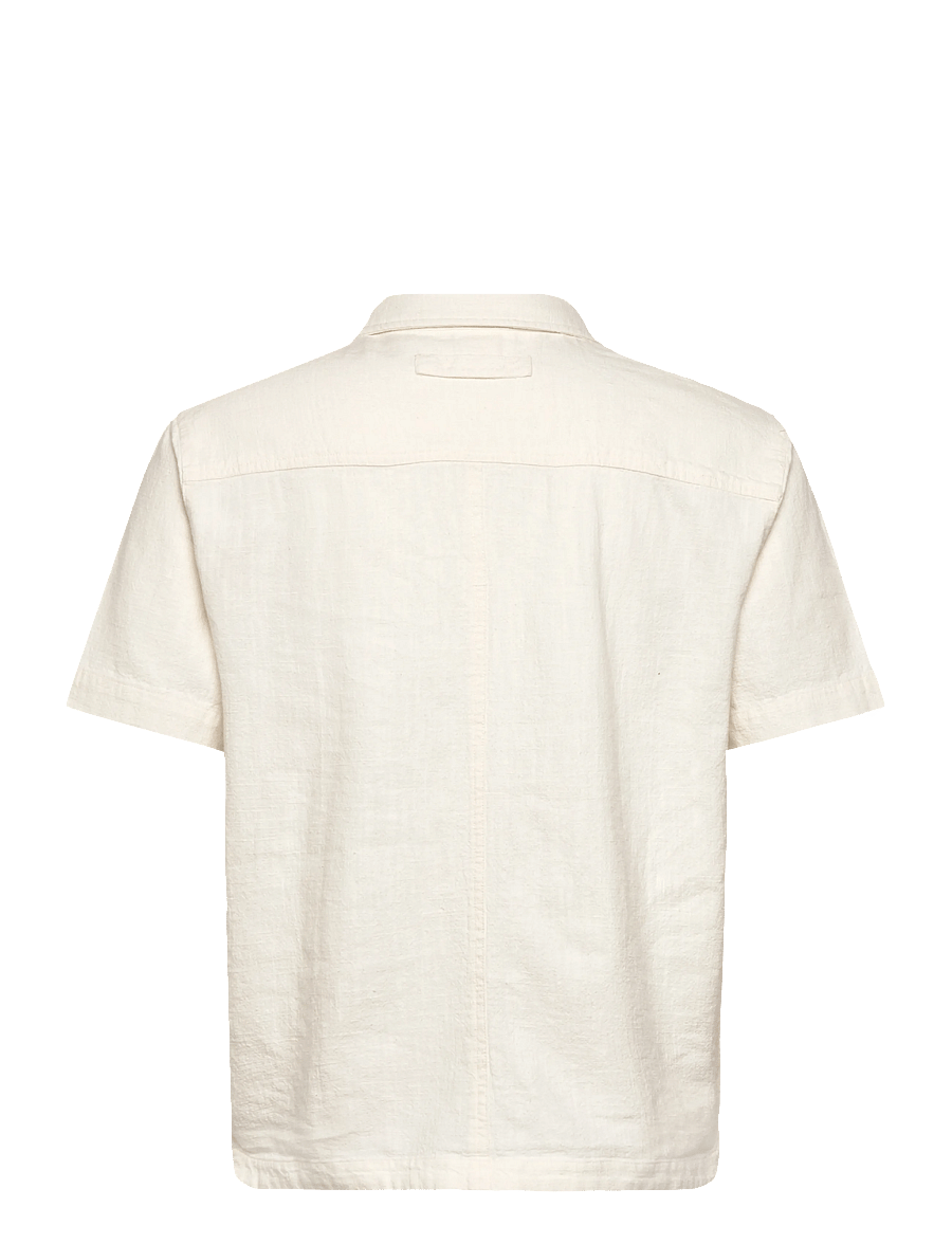 Brixtol Textiles - Frank S/S Linen Dark Navy - basic-hemden - cream - 2