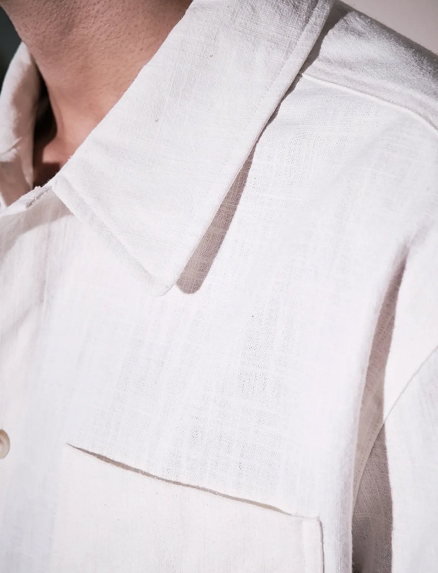 Brixtol Textiles - Frank S/S Linen Dark Navy - basic-hemden - cream - 4