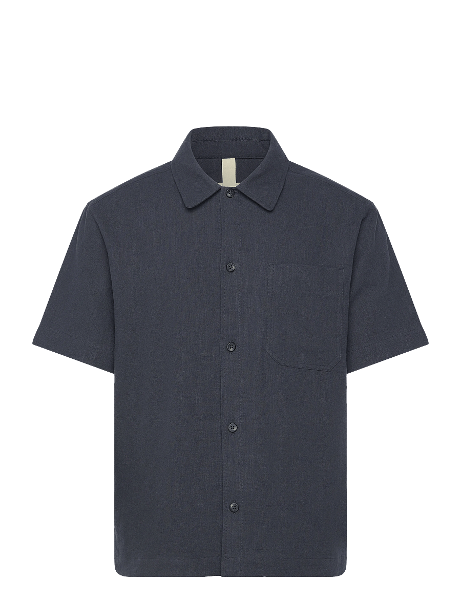 Brixtol Textiles - Frank S/S Linen Dark Navy - basic-hemden - dark navy - 1