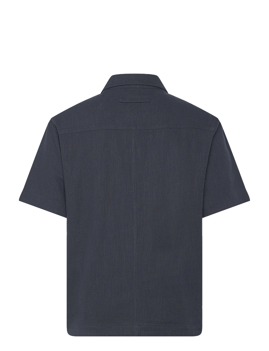 Brixtol Textiles - Frank S/S Linen Dark Navy - basic-hemden - dark navy - 2