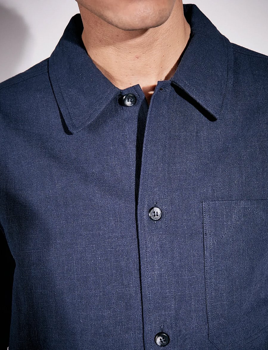 Brixtol Textiles - Frank S/S Linen Dark Navy - basic-hemden - dark navy - 4